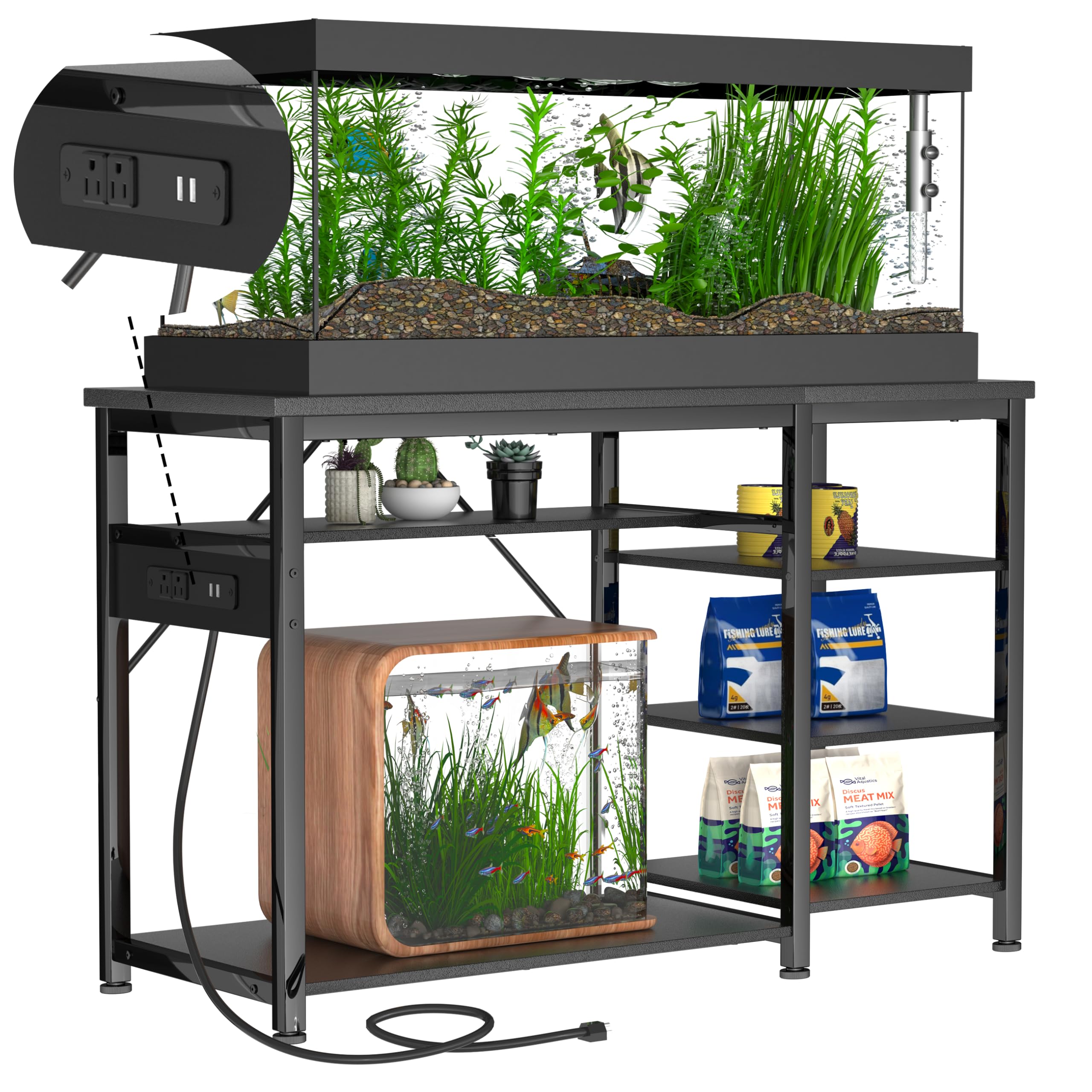40-55 Gallon Fish Tank Stand: Heavy Duty Aquarium Stand with Power Outlets and Cabinet for Fish Tank Accessories Storage - Metal