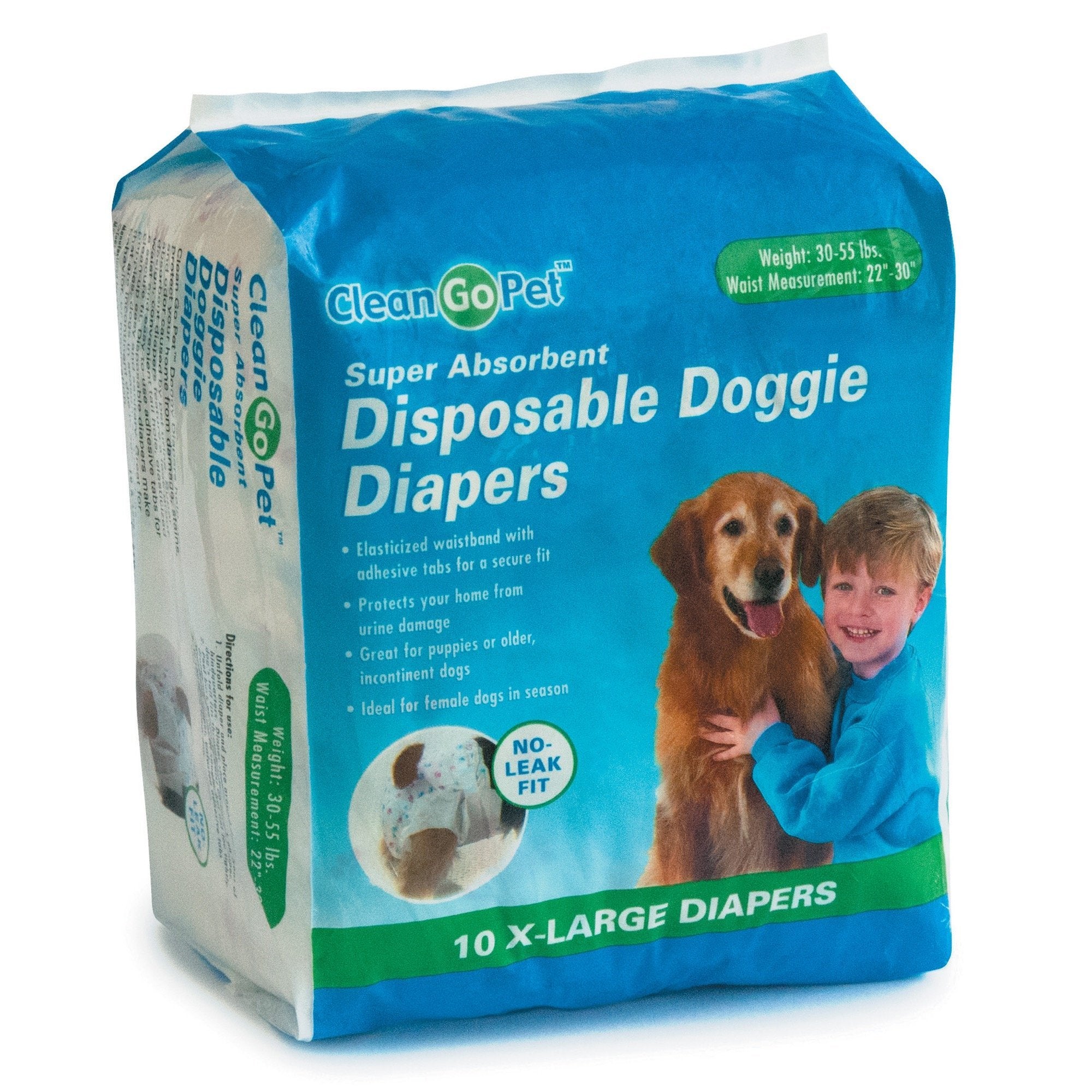 Clean Go Pet Disposable Doggie Diapers — Convenient Diapers For Incontinent Dogs, Dogs In Heat, And Puppies, X-Small