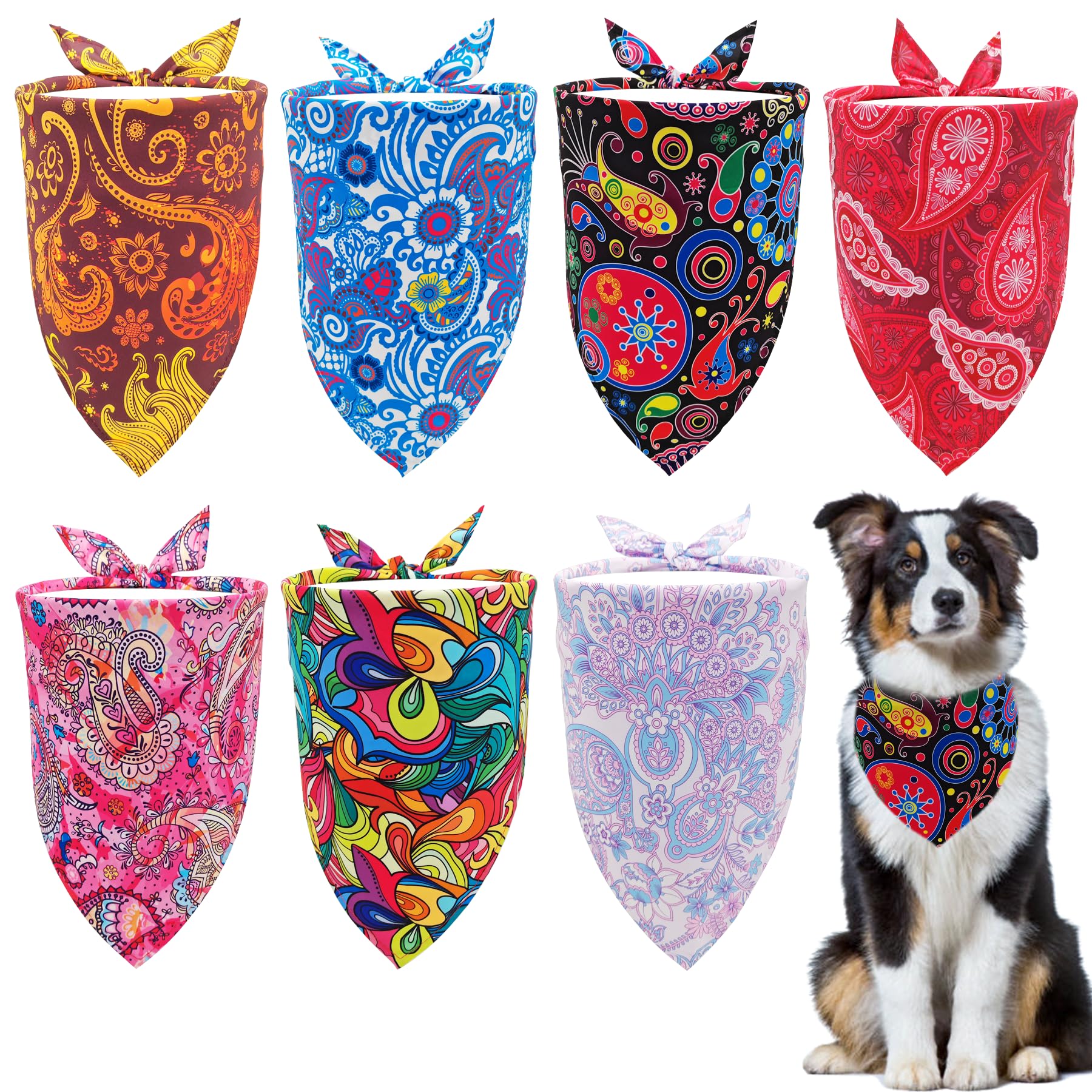 Pai Sence 7 Pcs Paisley Dog Bandanas For Large Dogs Breed 33 Inch Extra Large Polyester Dog Bandana Xl Scarves Party Grooming L
