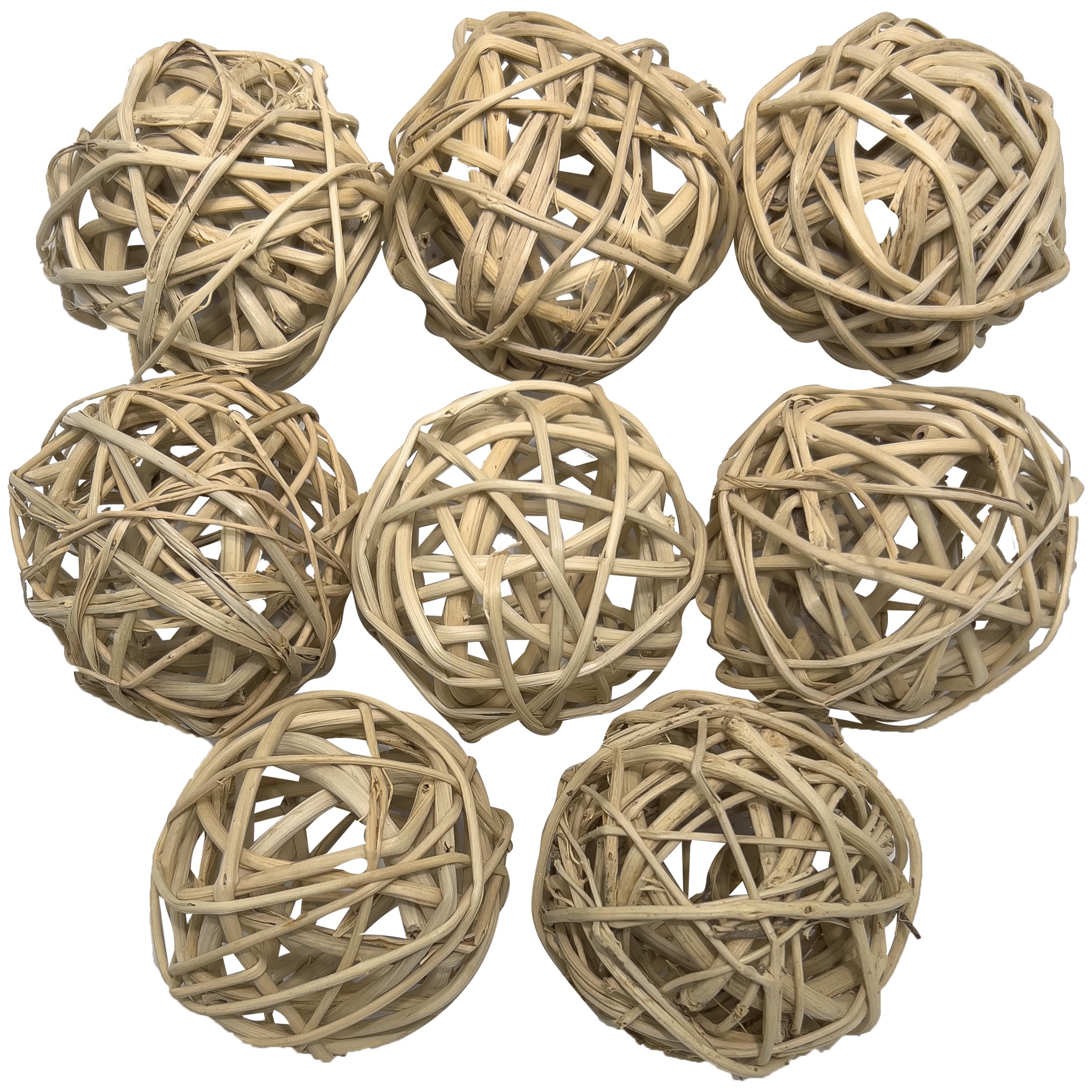 5055 Medium Natural Vine Balls Pk8 - Handwoven Natural Rattan Vine Balls, Easy To Chew And Break, Stuffable, Lightweight, Great 