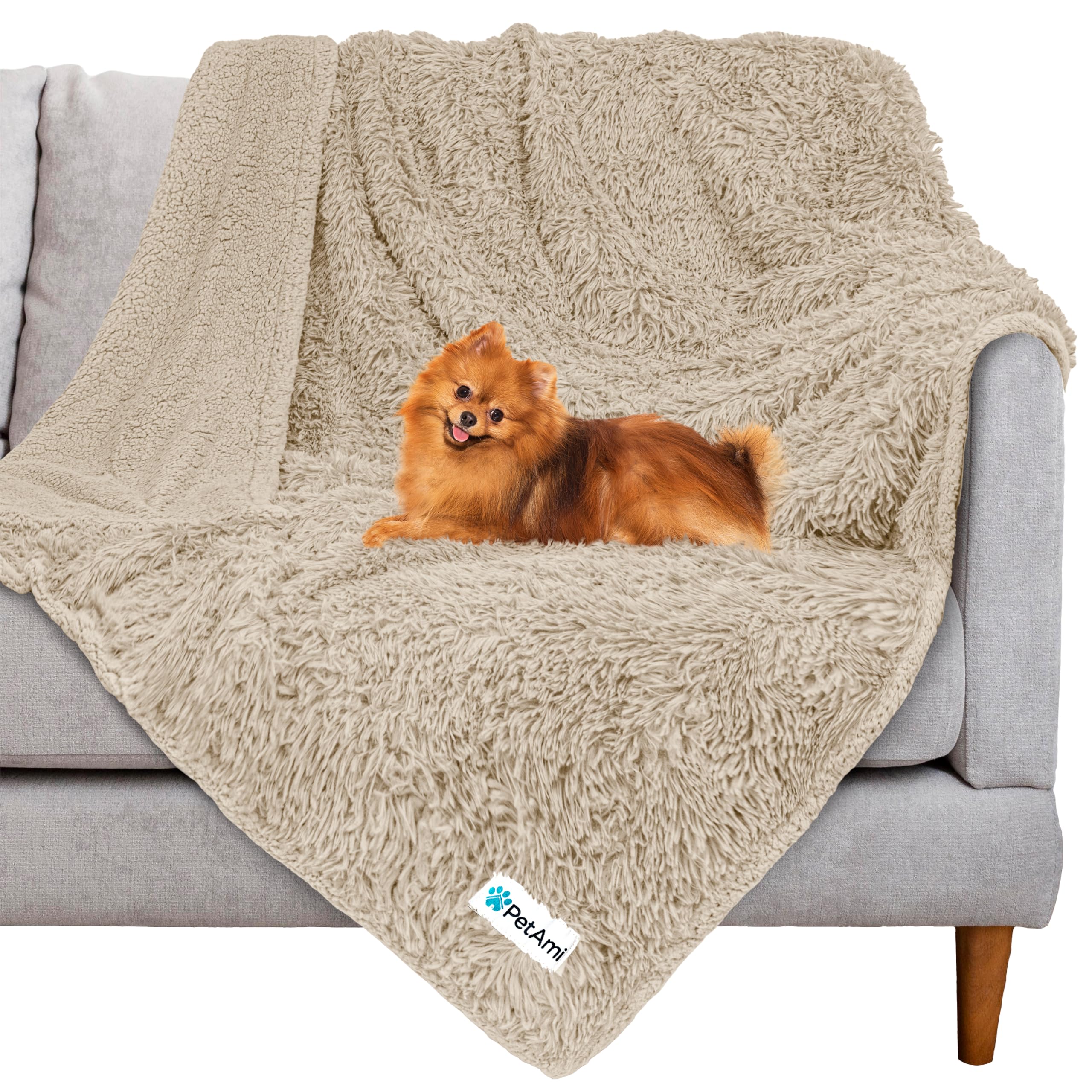 Petami Waterproof Dog Blanket For Small Medium Dogs, Calming Fleece Cat Blanket, Couch Protector Washable Sherpa Faux Fur Pet Throw For Puppy, Soft Reversible 29X40 Taupe