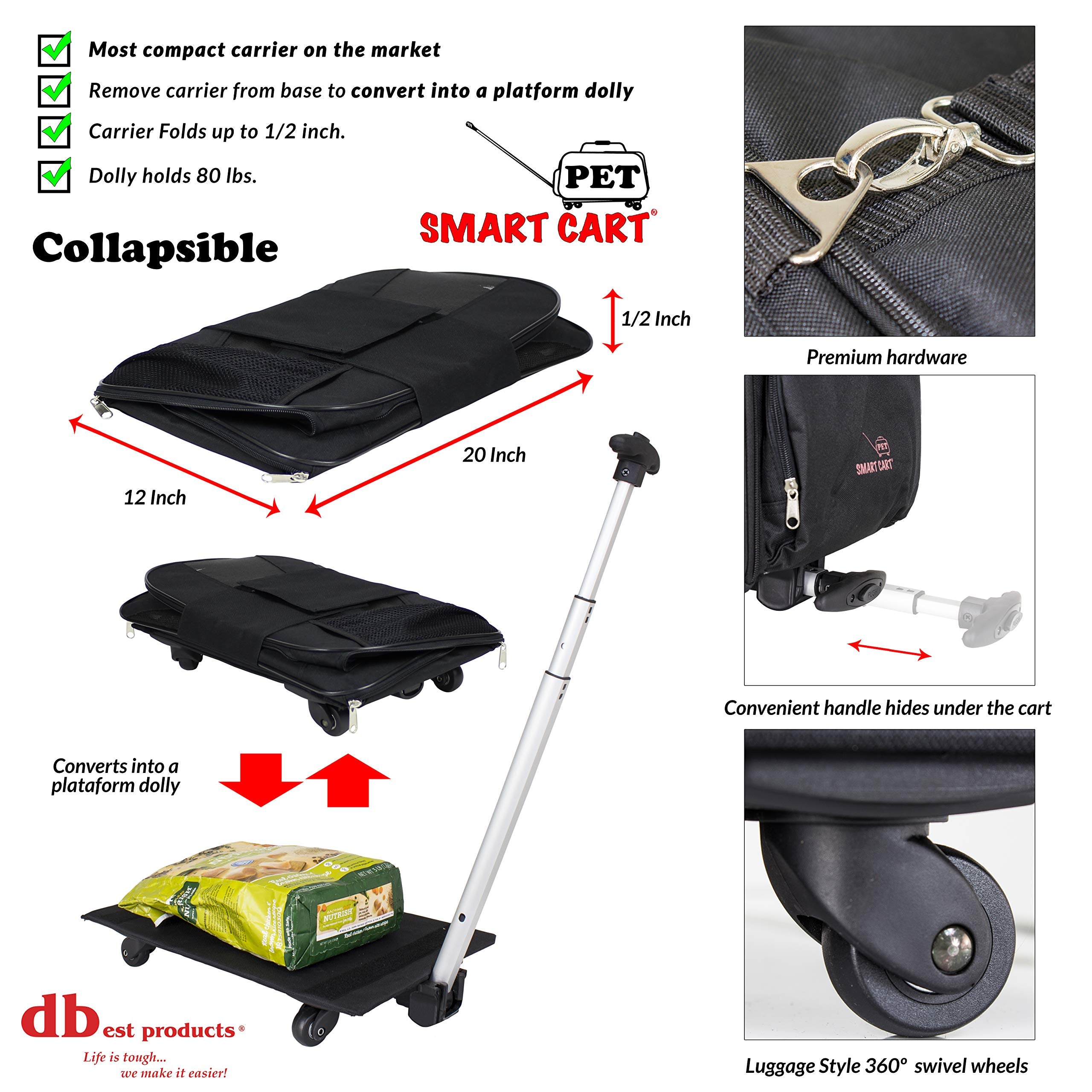 dbest products Smart Cart Pet Carrier with Wheels, Airline Approved Dog and Cat Carrier with Telescoping Handle, 21x12x12in, 24