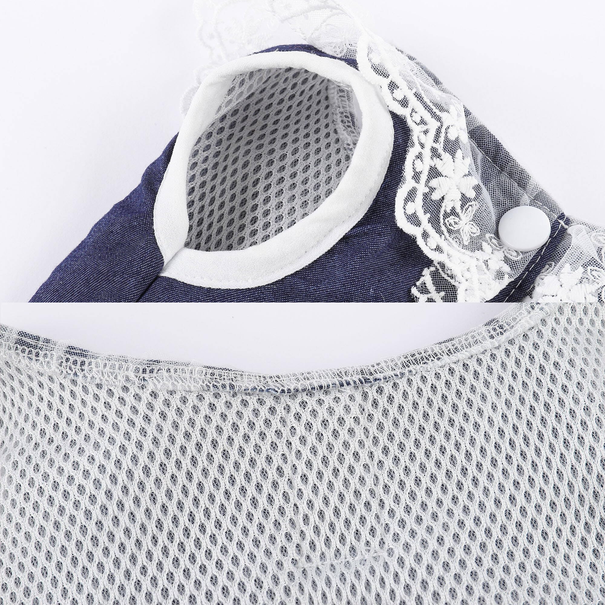 Dog Denim Dress With Leash Ring, Puppy Bowknot Lace Mesh Princess Skirt For Small Pet Fashion Clothes(Navy,Large)