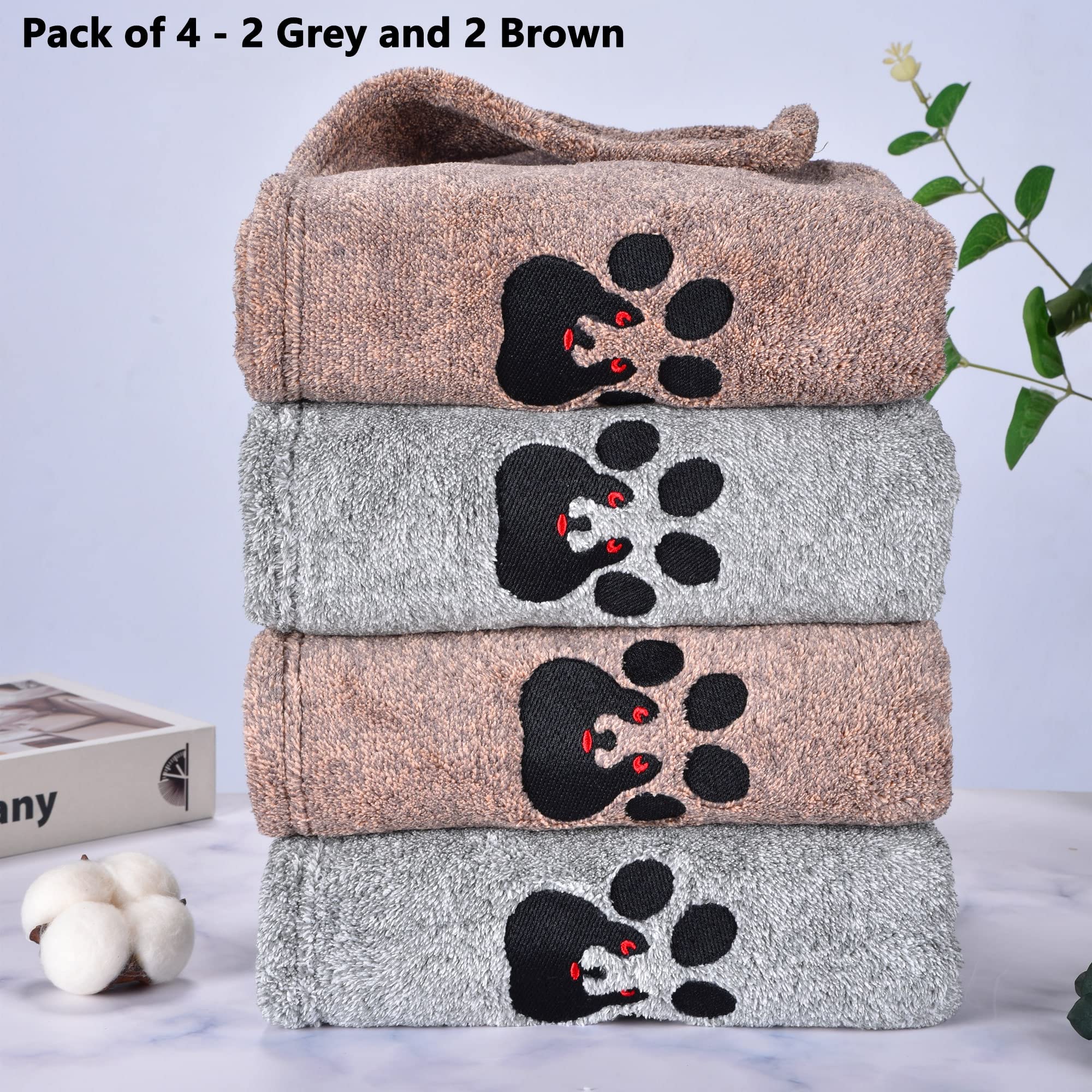 Dogvingpk Dog Towels for Drying Dogs - Pack of 4 - Super Absorbent Soft Microfiber Pet Bath Grooming Towel for Dogs Cats and Oth