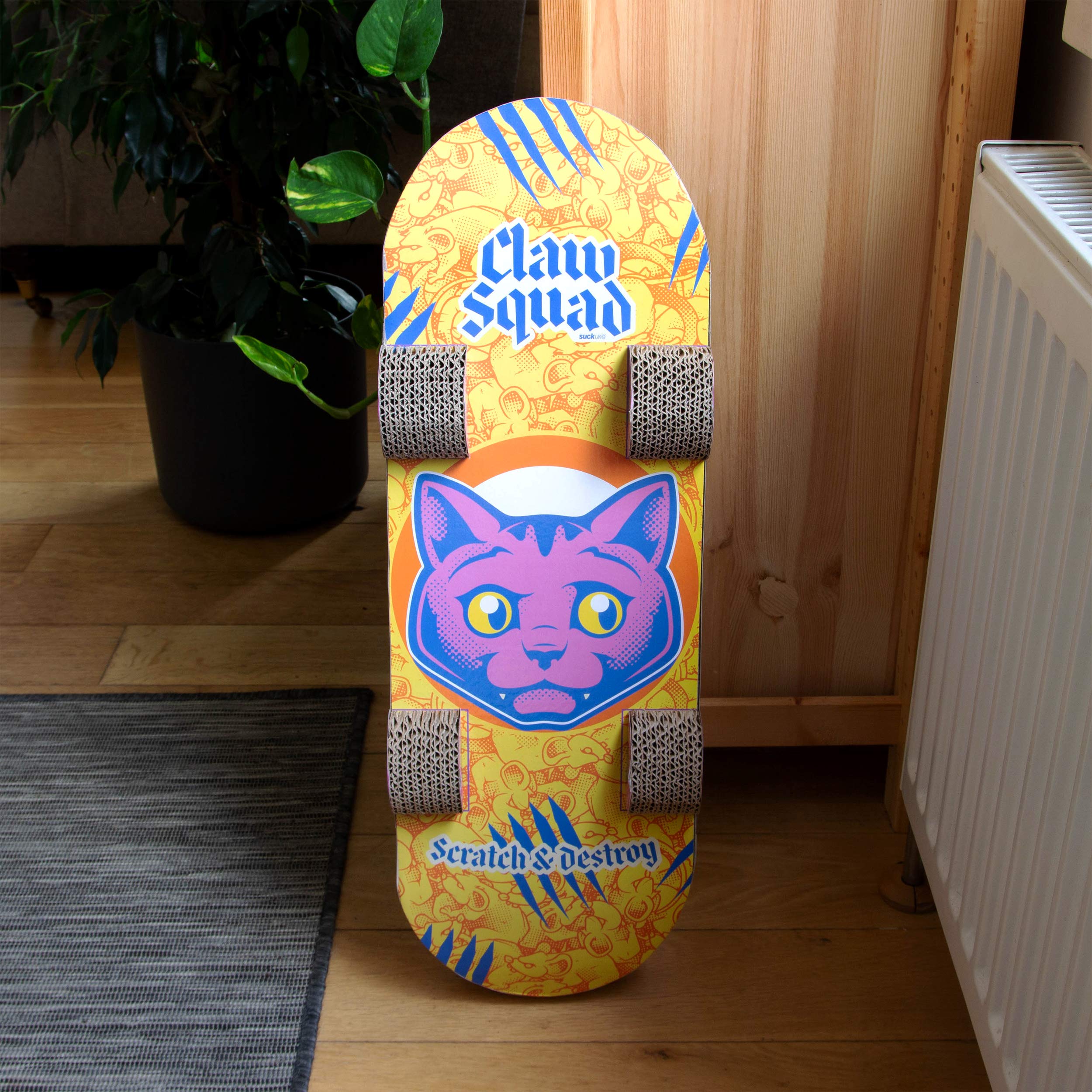 Suck UK Cat Scratcher Skateboard - Cardboard Cat Scratching Board, Multi Color, Model SK CATSKATE1, Funny Kitten Accessories