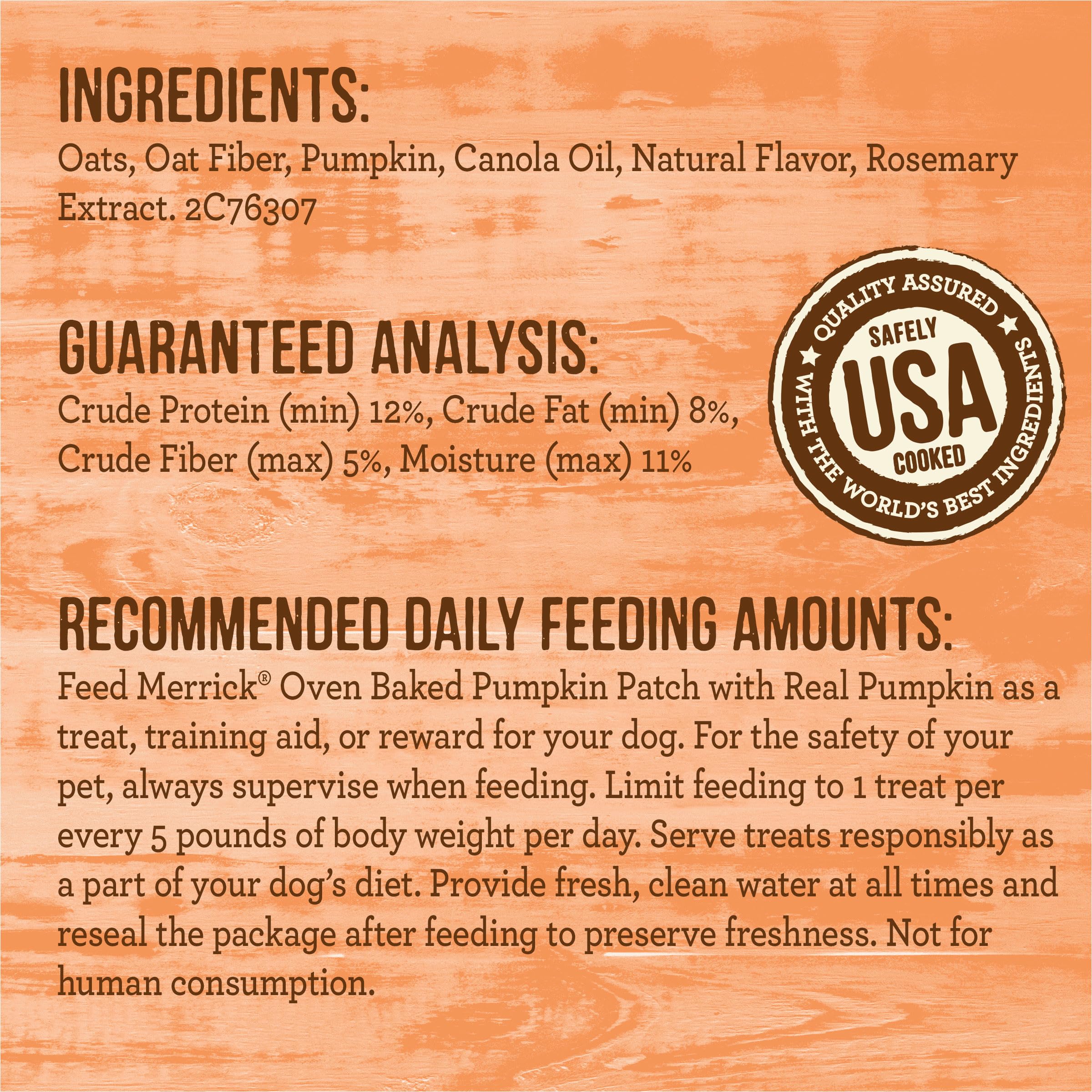 Merrick Oven Baked Dog Treats, Natural and Crunchy Bag of Treats, Pumpkin Patch with Real Pumpkin Snack - 11 oz. Bag