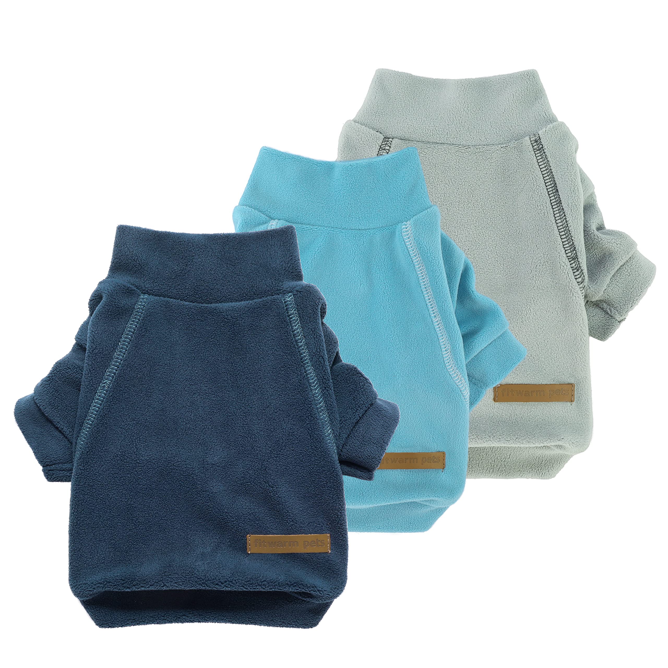 Fitwarm 3 Pack Classic Fleece Dog Sweater, Turtleneck Dog Sweatshirt, Dog Winter Clothes For Small Dogs Boy Girl, Pet Pullover Jumper, Cat Apparel, Blue, Grey, Navy, Xxl