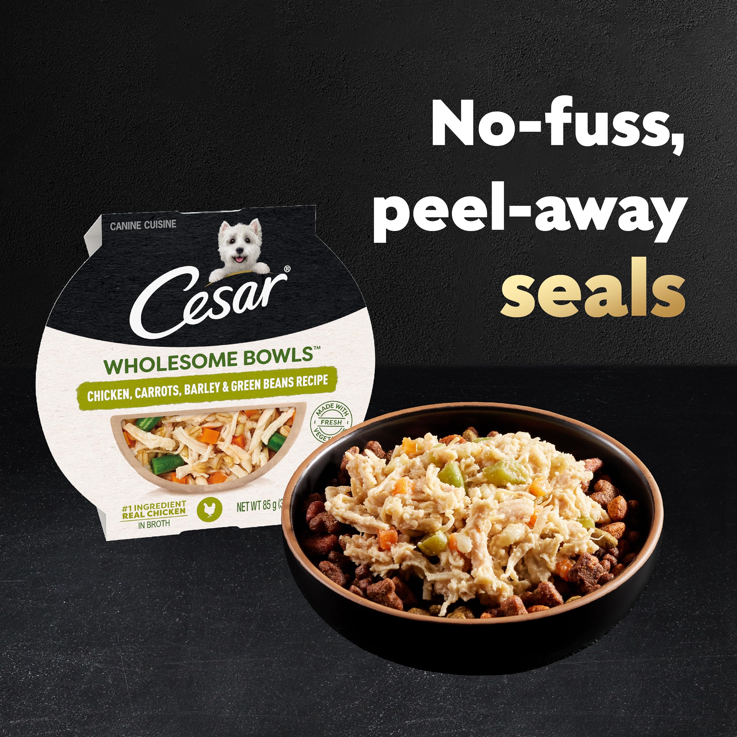 Cesar Wholesome Bowls Adult Wet Dog Food, Chicken, Carrots, Barley & Green Beans Recipe, 3 oz. (10 Count, Pack of 1)