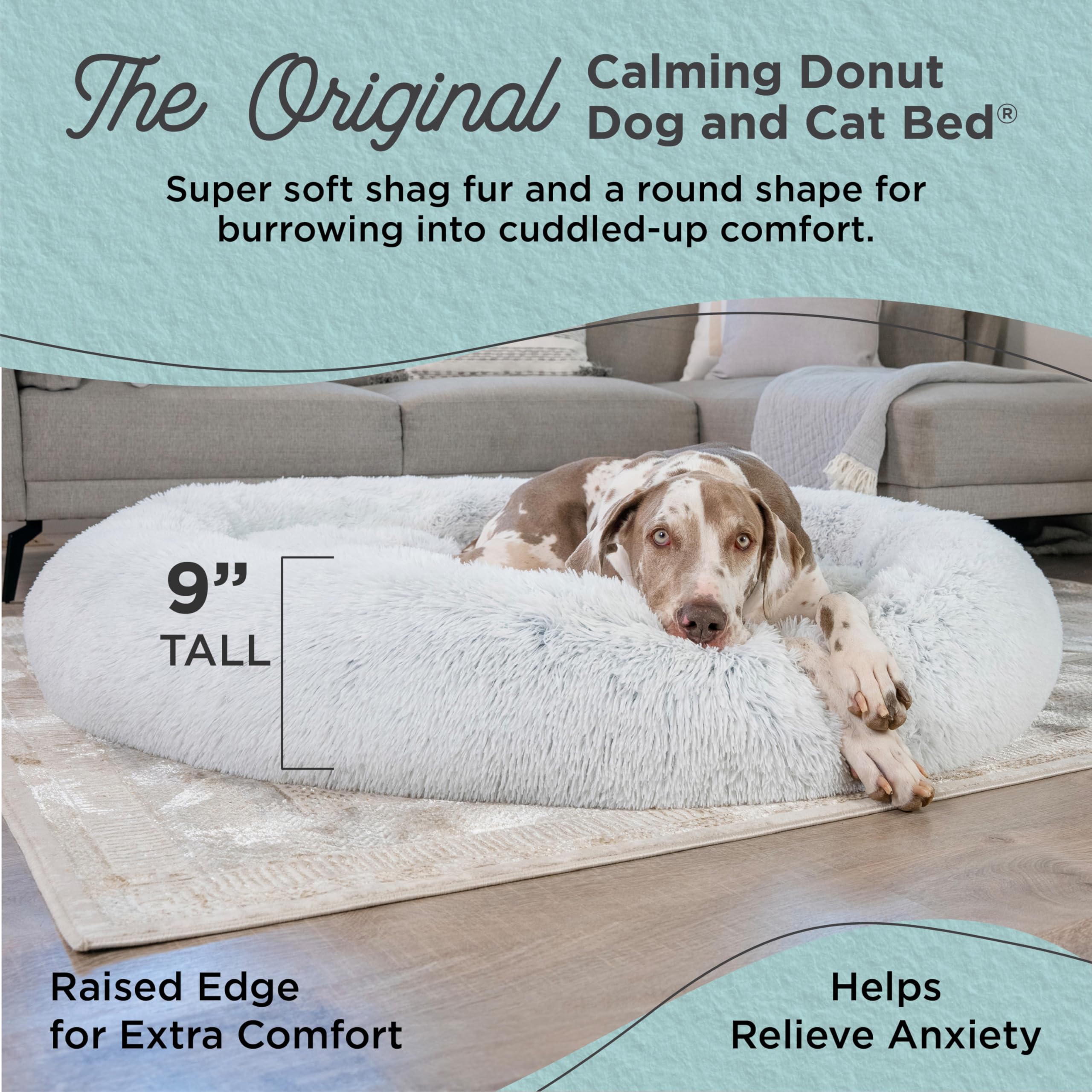 Best Friends By Sheri The Original Calming Donut Dog And Cat Bed In Shag Fur, Frost Gray, Jumbo, 2Xl, 54X54