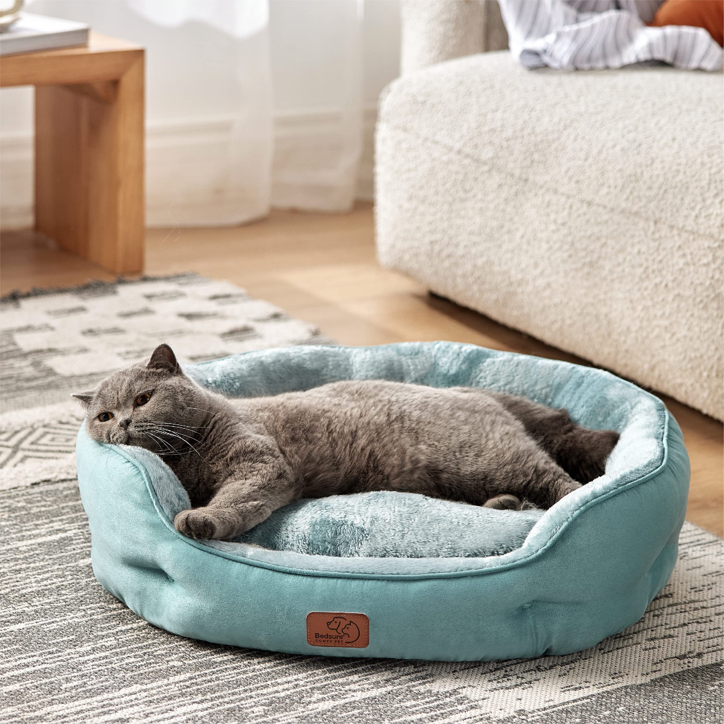 Bedsure Dog Bed for Small Dogs – Washable Faux Suede, Slip-Resistant, 25" Round, Washed Blue
