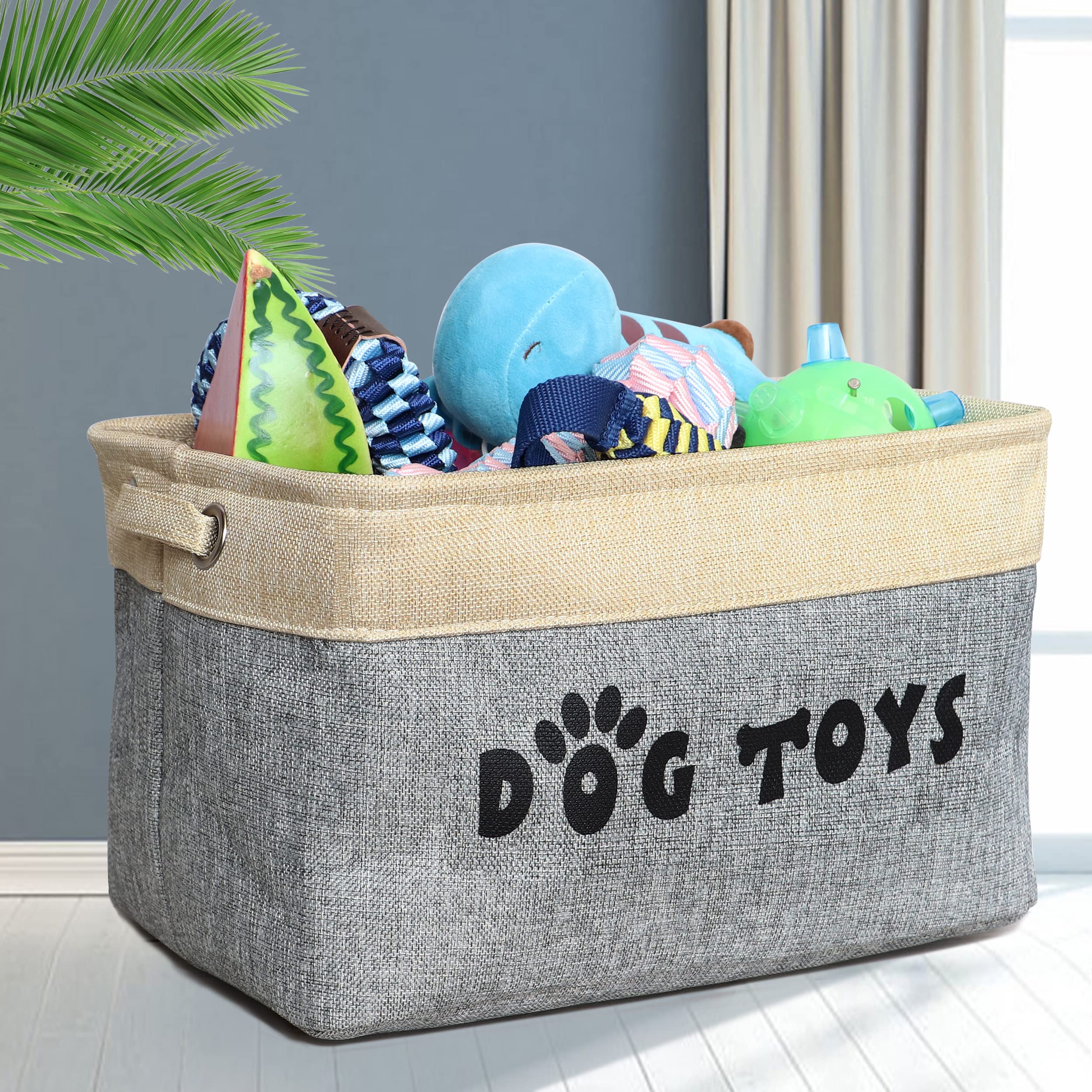 PET ARTIST Dog Toy Basket, Collapsible Dog Toy Bin Box with Comfortable Handles, Large Pet Toy Storage Basket Organizer for Acce