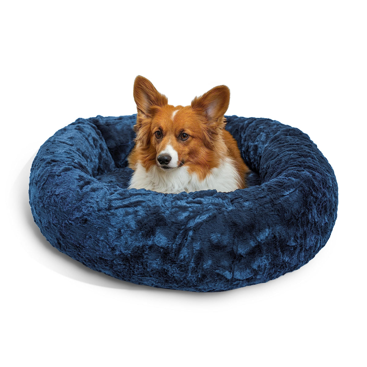Best Friends By Sheri The Original Calming Donut Dog And Cat Bed In Lux Fur, Navy Blue, Medium, 30X30