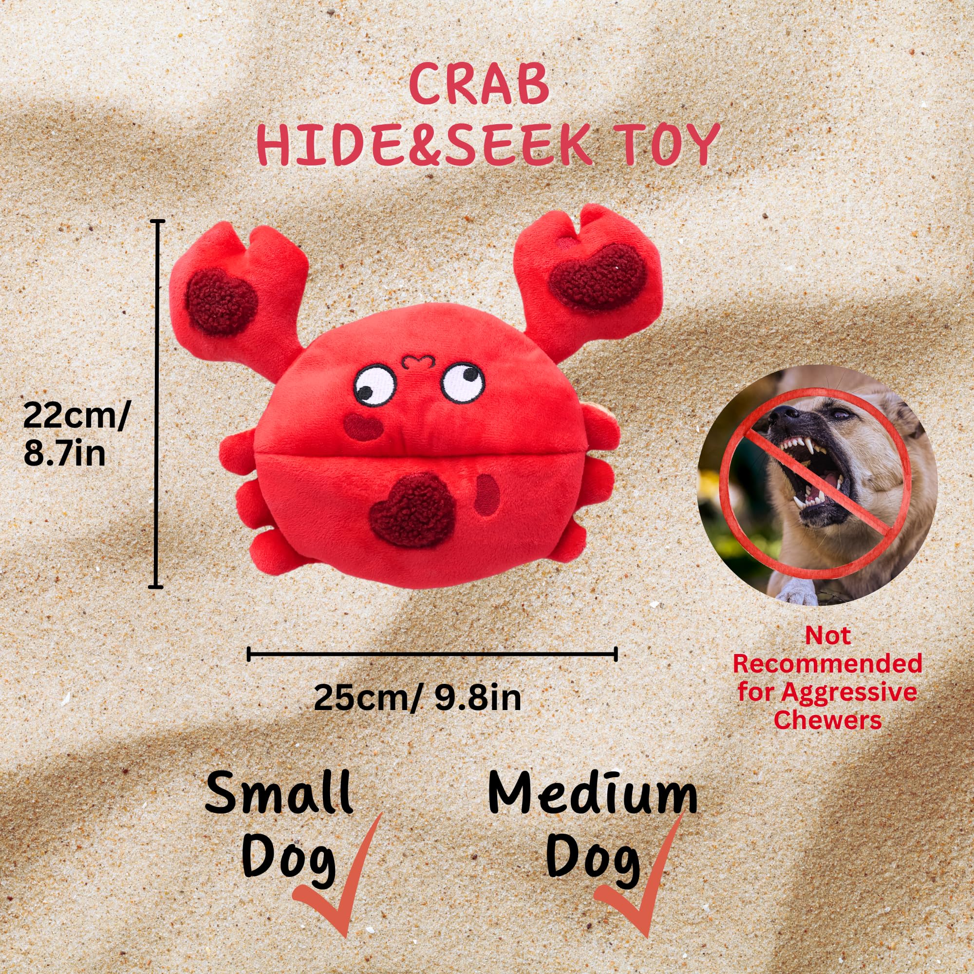 Pawfoo Lab Plush Squeaky Dog Toy, Red Crab Interactive Snuffle Toy for Small to Medium Dogs, Durable for Non-Aggressive Chewers, Model PL-2-1