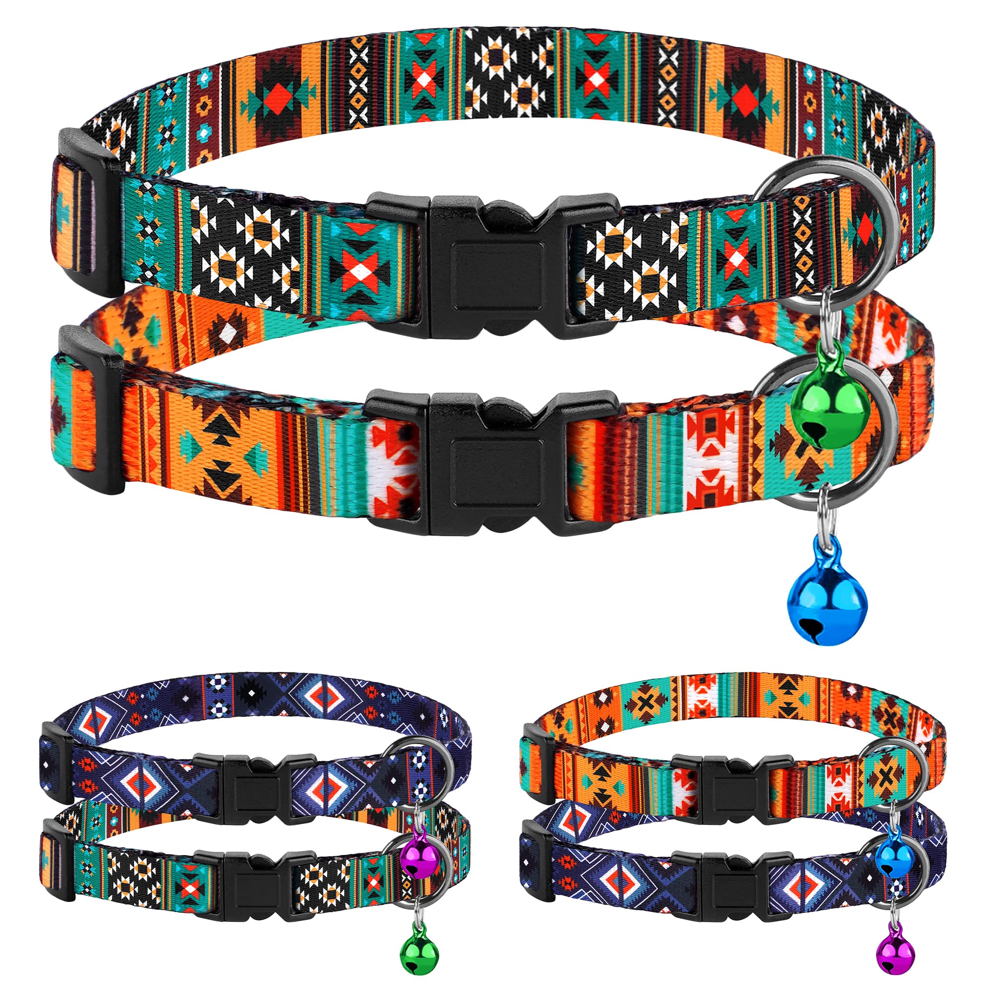 Cat Collar Breakaway 2Pcs Adjustable Pattern Tribal Aztec Southwest Safety Pet Collars For Cats Kitten (Tribal + Southwest)