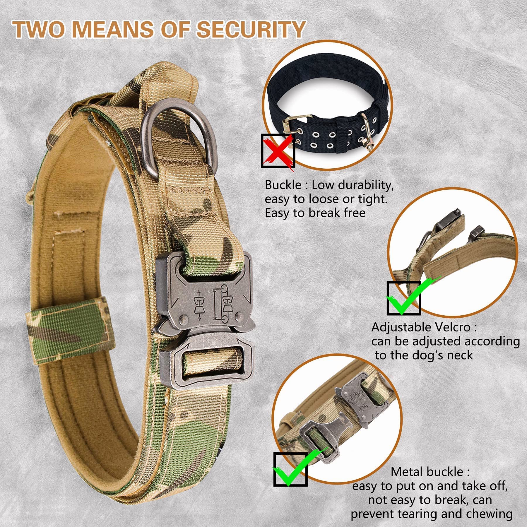 KCUCOP Tactical Dog Collar with Handle,Adjustable Military Dog Collar with Metal Buckle and Patches,Heavy Duty Dog Collars for M