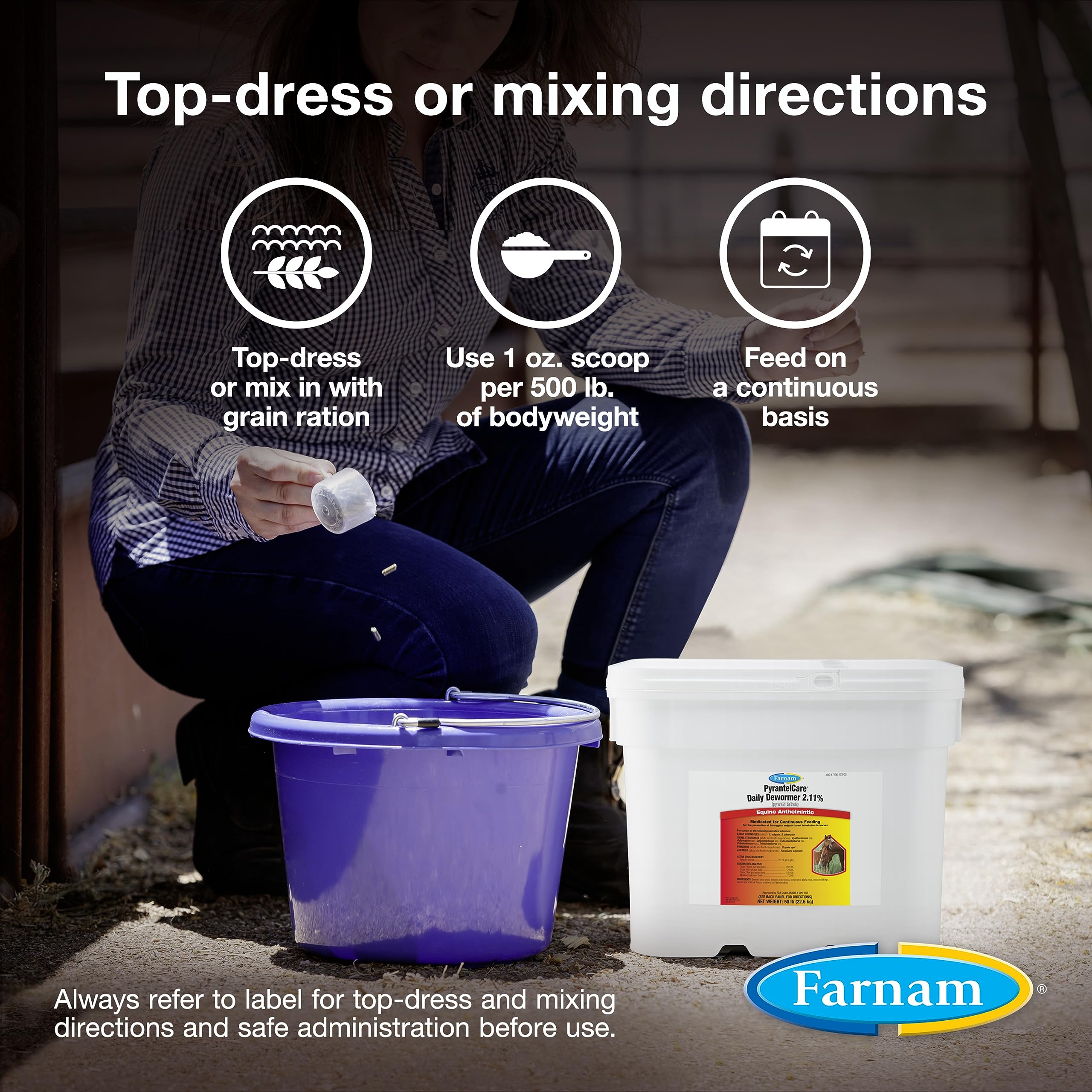 Farnam Pyrantel Care Daily Horse Dewormer 2.11% (Pyrantel Tartrate) for Horses of All Ages, Equine Anthelmintic, Continuous Prot