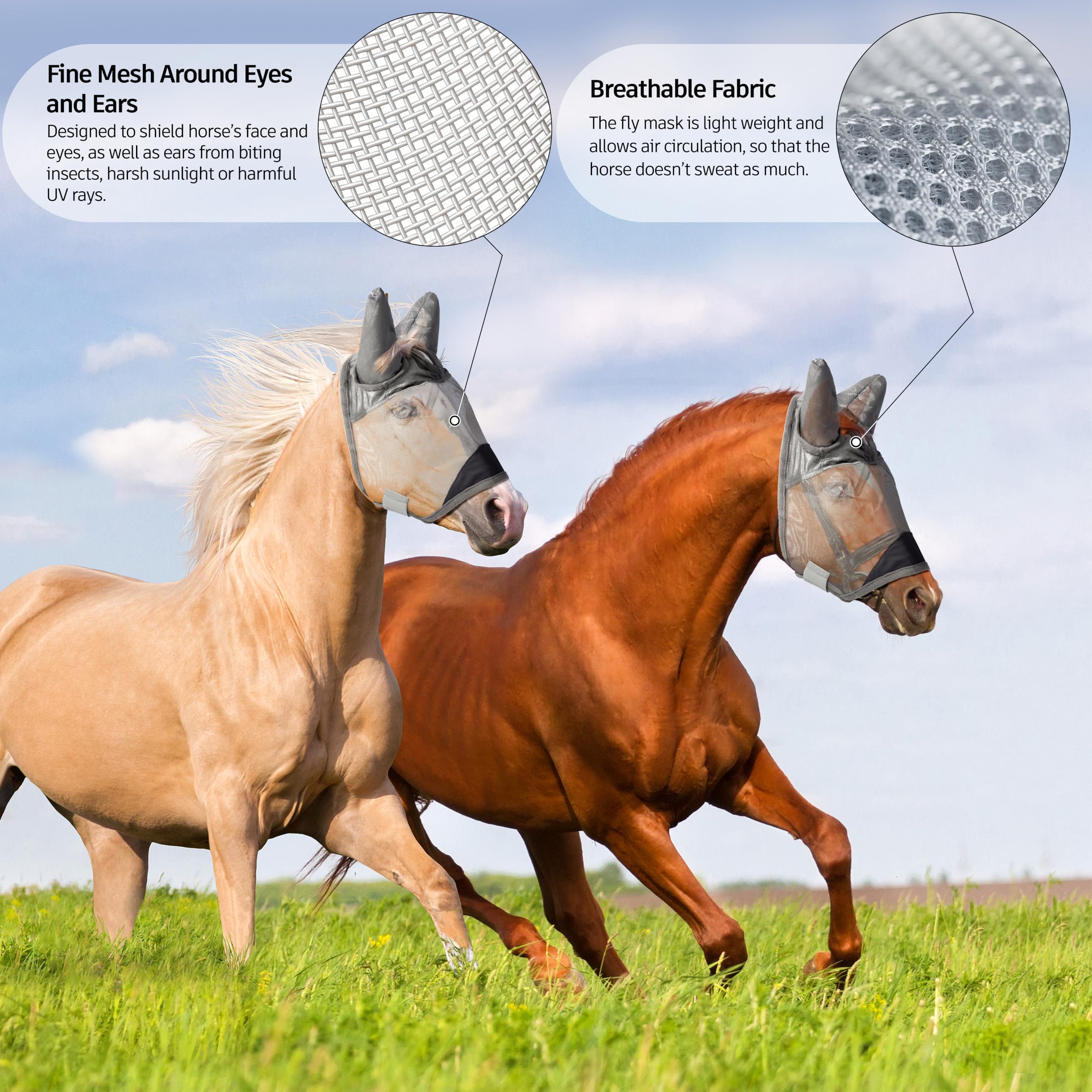 Horse Fly Mask, Super Comfort Fly Masks for Horses, Adjustable UV Protection Breathability Horses Fly Masks with Ears, Pony Mini