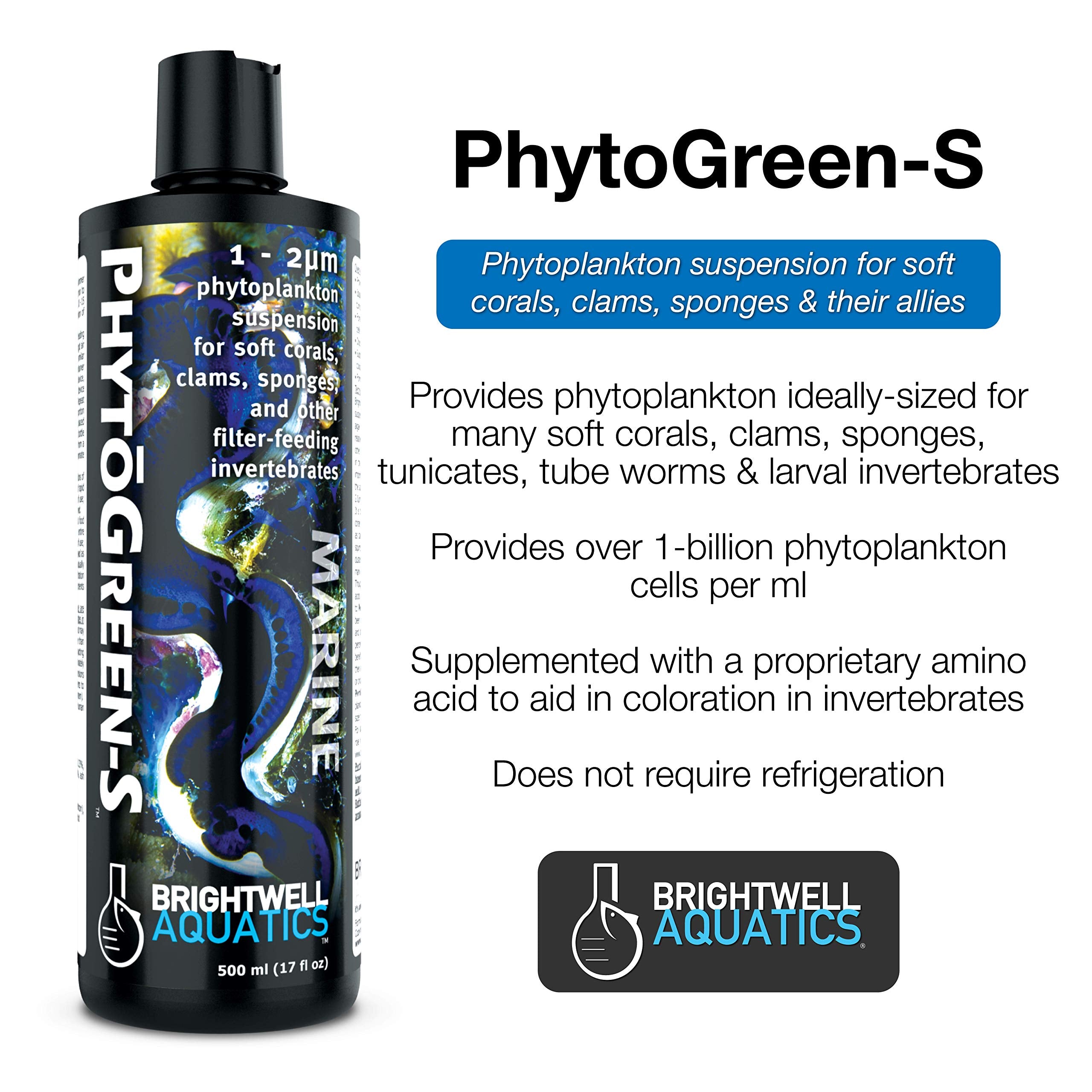 Brightwell Aquatics PhytoGreen S - Phytoplankton Suspension for Soft Corals, Clams, Sponges & Other Filter-Feeders, 125 ml
