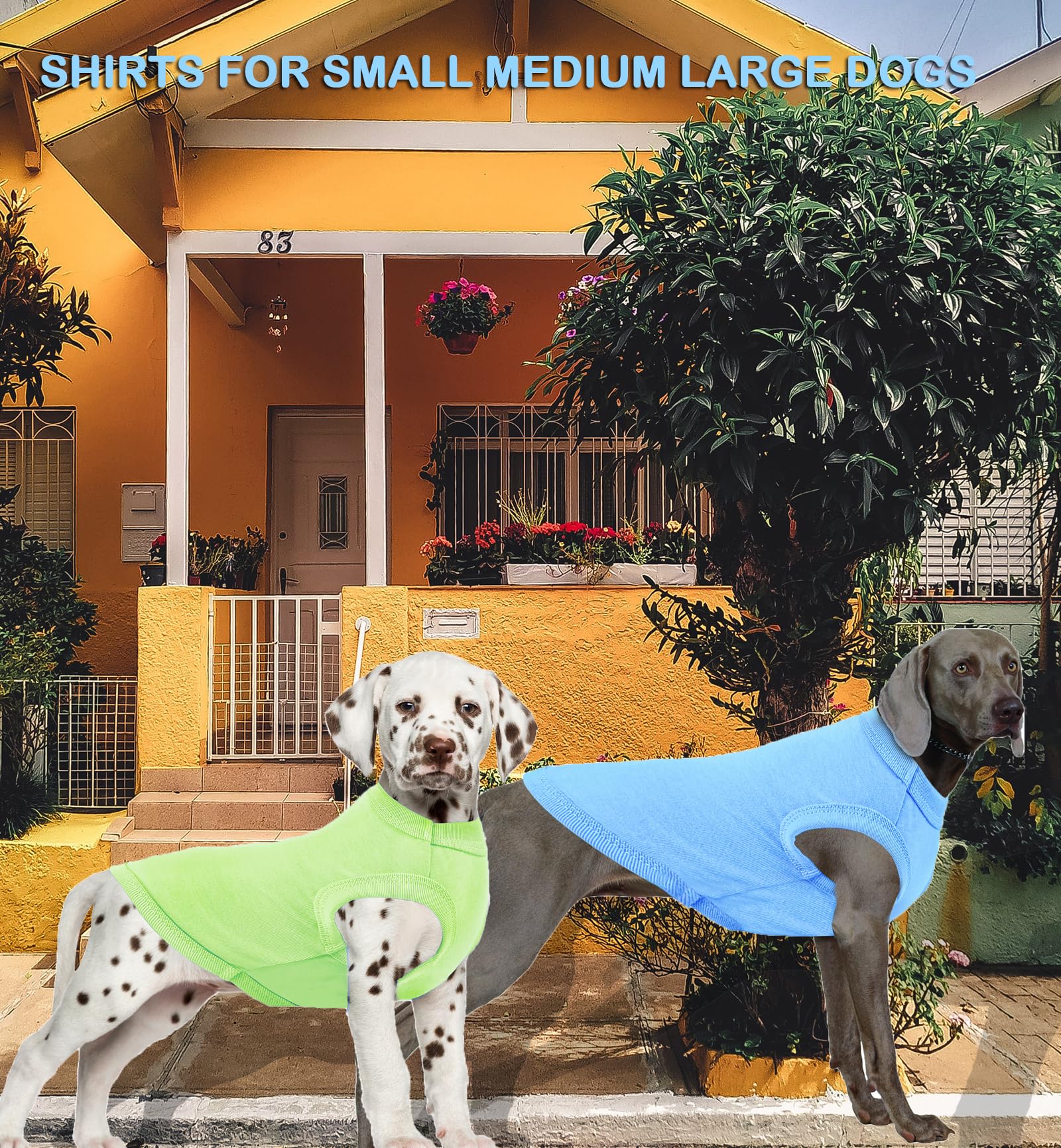 Sychien Dog Lightweight Shirts,Solid Cool T-Shirt,Large Dog Shirt,Sleeveless Blank Clothes,Summer Costumes,2 Pack,L Blue Green