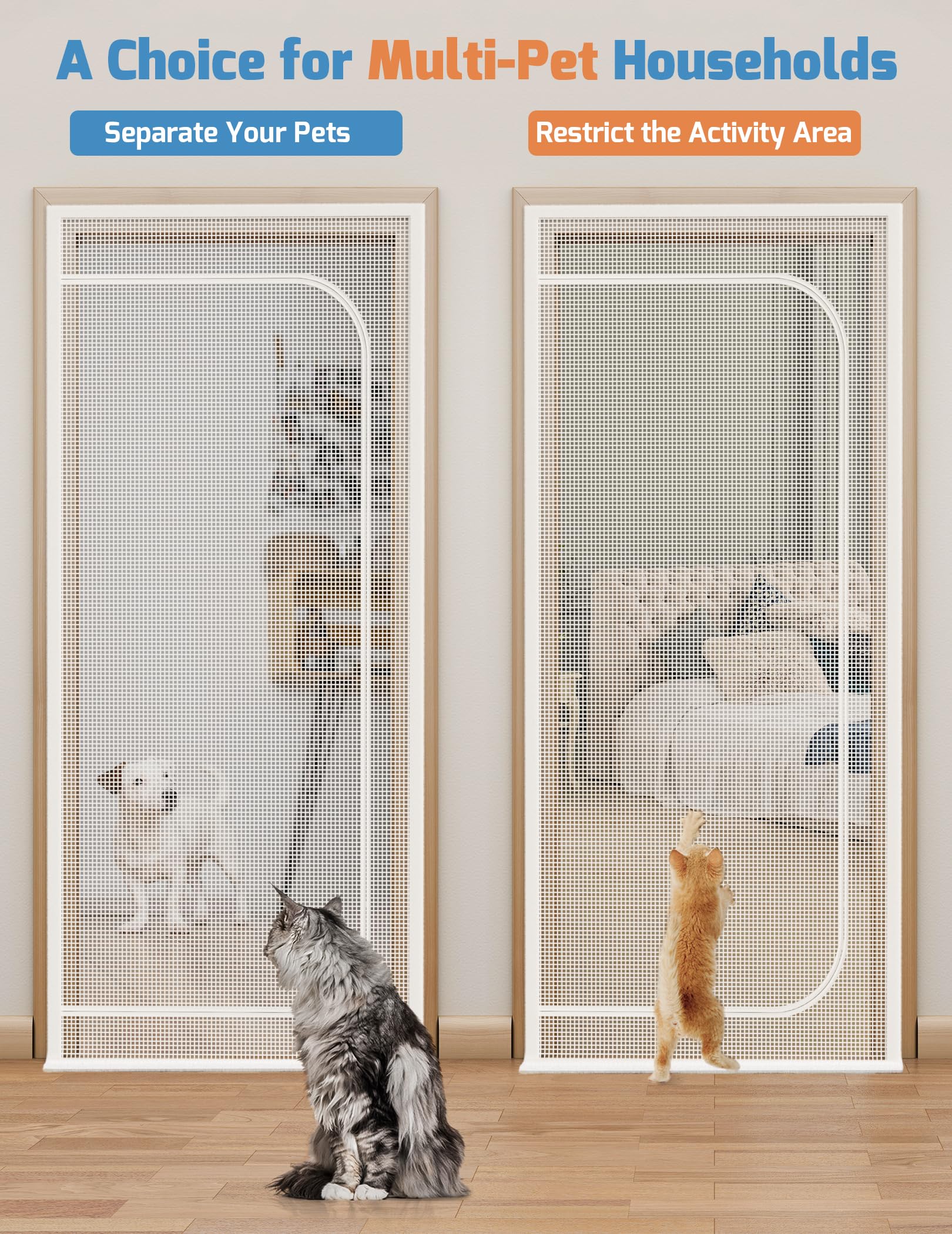 BFNN Cat Screen Door, Extra Tall Cat-Proof Mesh Gate, Fit Door Size 32 x 80, Anti-Cat Scratch Mesh with Zipper Closure, for