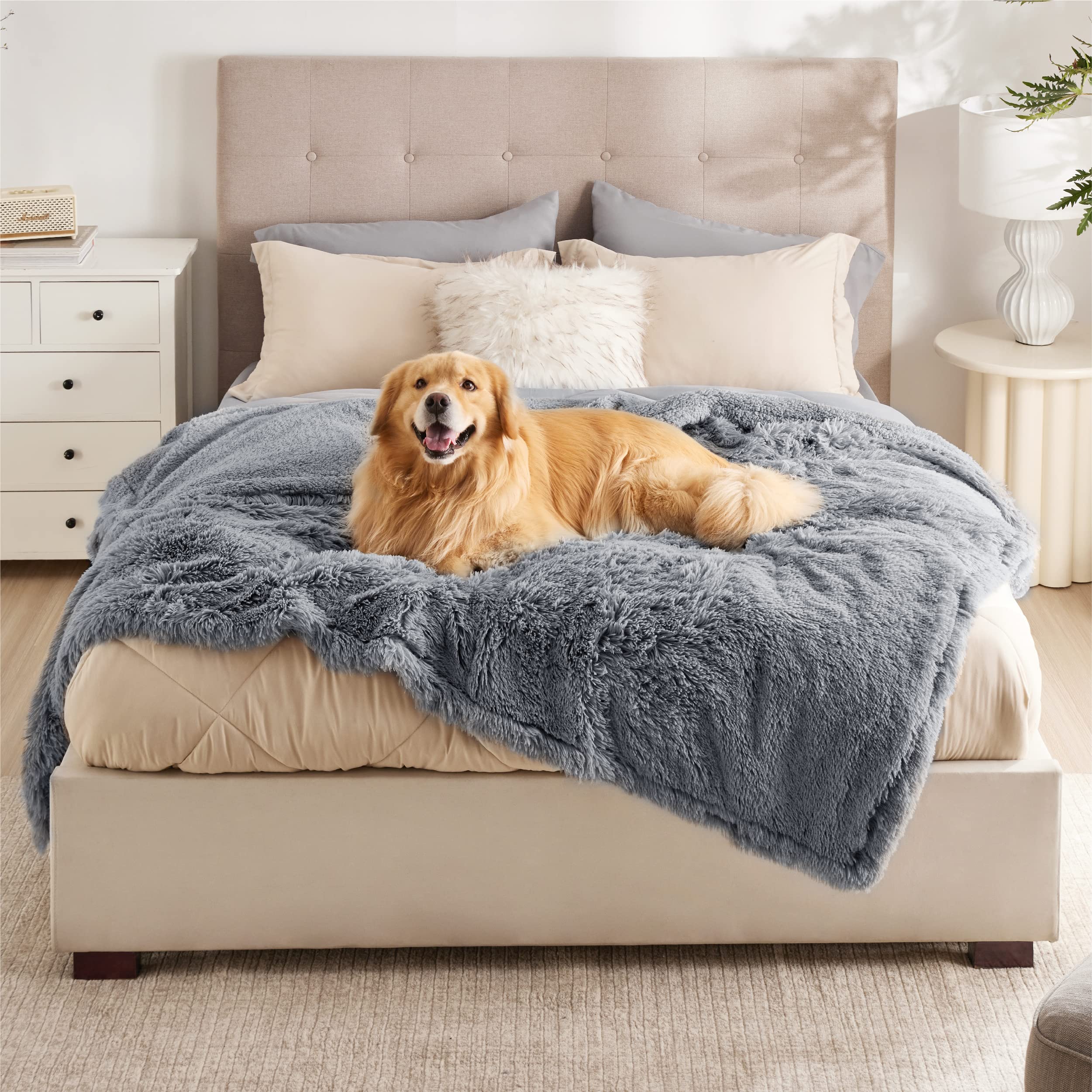 Bedsure Waterproof Dog Blankets For Large Dogs - Cat Blanket For Bed Couch Protector Washable Long Faux Fur, Calming Soft Revers