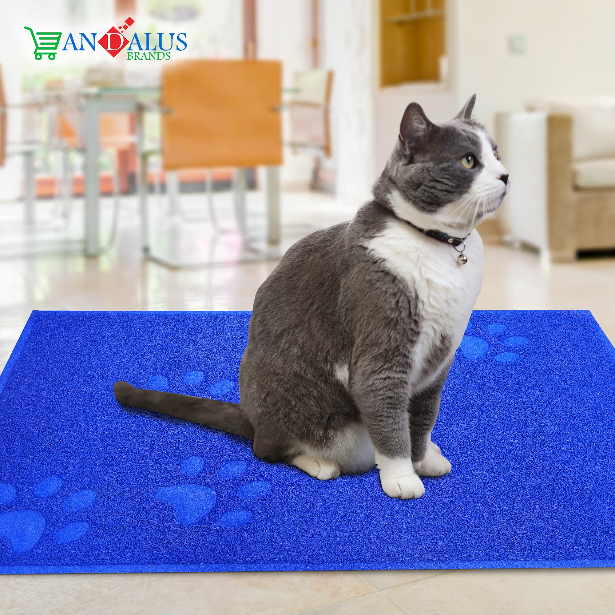 Andalus Extra Large Cat Litter Mat, Pack Of 1 - Waterproof, Non-Slip & Easy To Clean Cat Litter Box Mat For Extra Efficient Pet Litter-Trapping, Blue (35” X 23”)