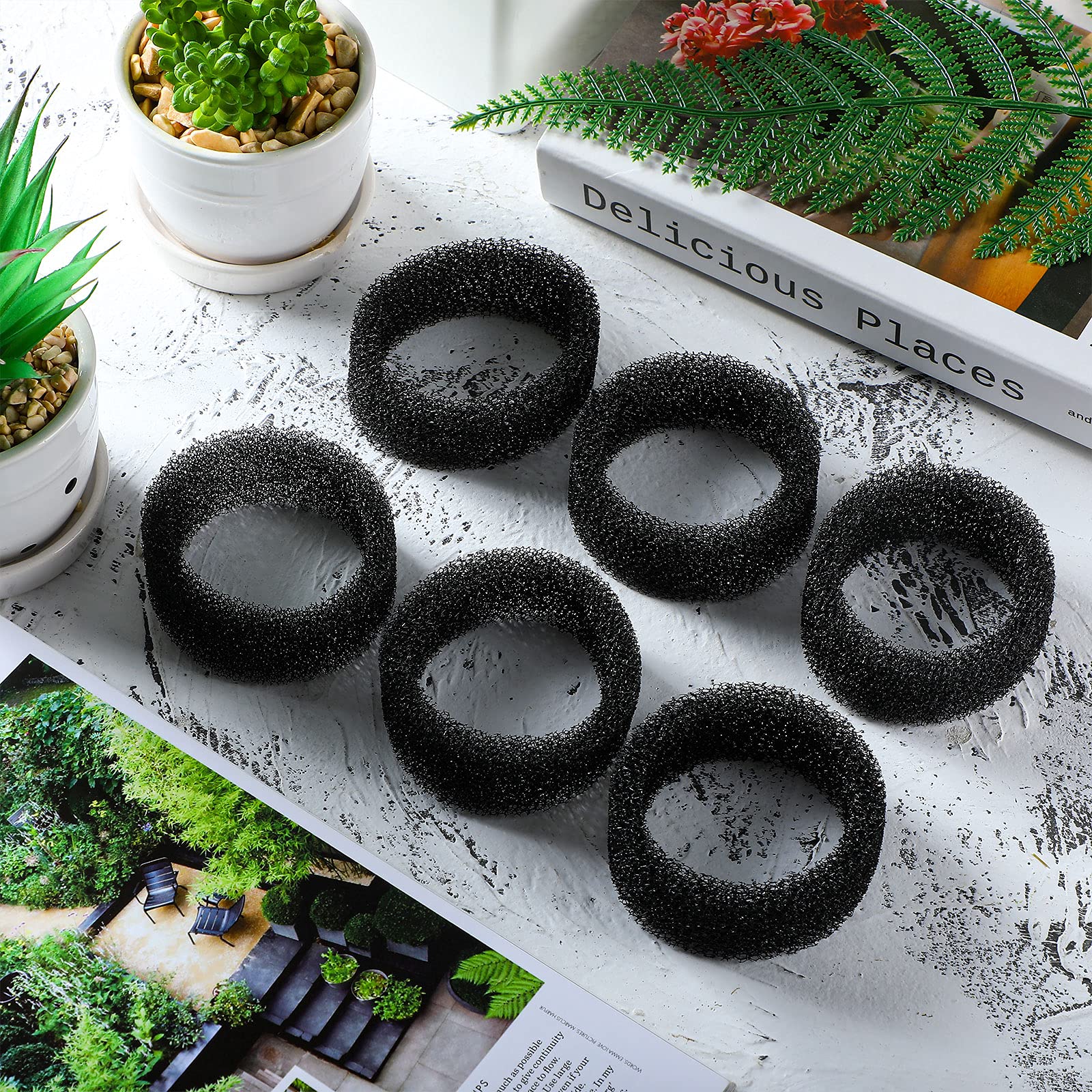 Enhon 16 Pieces Pet Fountain Foam Filters Round Sponge Black Filter Foam Cat Fountain Replacement Filter For 2.5 L/ 84 Oz Stainless Steel Cat Pet Drinking Water Stay Healthy Clean(16 Pieces)