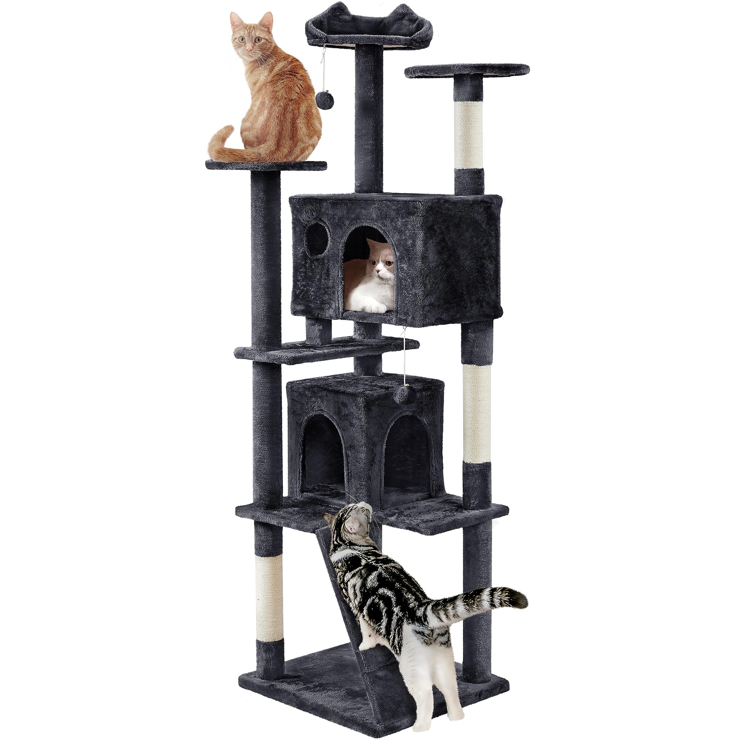 Yaheetech Larget Cat Tree, 80In Multi-Level Cat Tower With Cat Scratching Posts, Double Cat Condo, Perched Platforms And Danglin