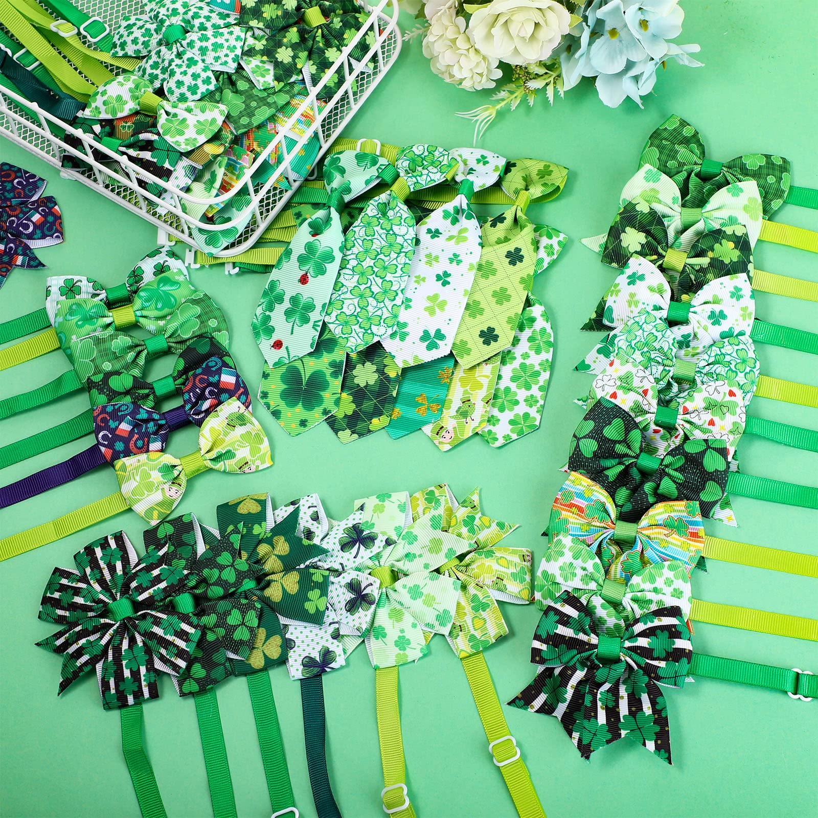 120 Pcs St. Patrick'S Day Dog Bow Tie Collar Set Includes 60 Green Irish Bow Ties For Dogs Dog Grooming Bowtie 30 Dog Neckties 3