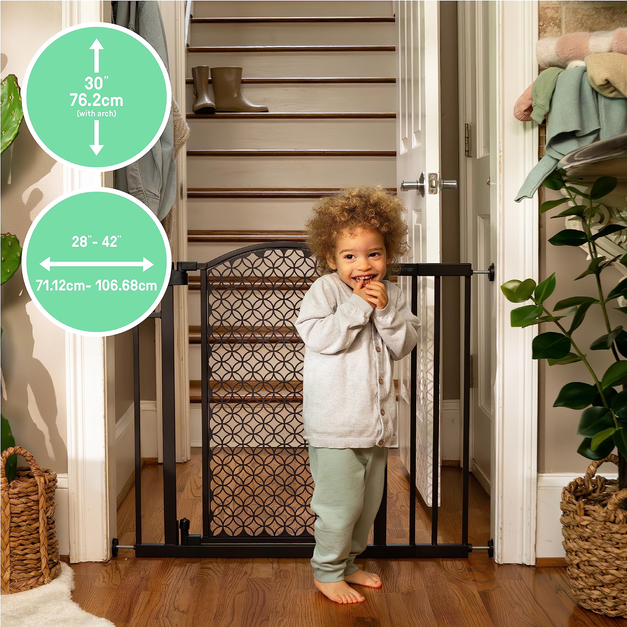 Summer Infant Modern Home Walk-Thru Safety Pet And Baby Gate, 28'-42' Wide, 30' Tall, Pressure Or Hardware Mounted, Install On Wall Or Banister In Doorway Or Stairway, Auto Close Door - Espresso