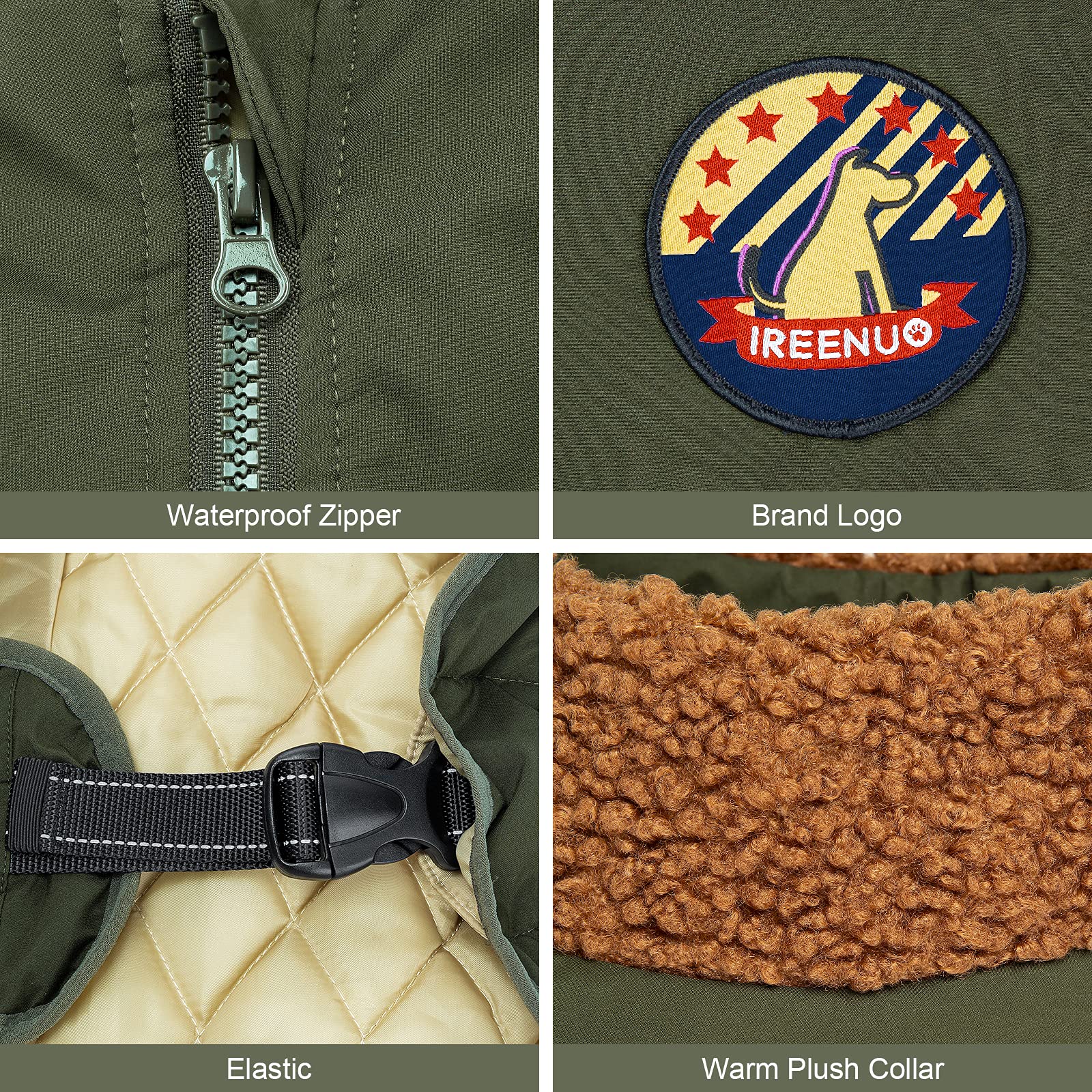 Ireenuo Dog Coat, Waterproof Dog Jacket For Medium Large Dogs, Cozy Lining Coat Dog Outdoor Clothes With Furry Collar Warm Dog Bomber Jacket (Green, 3Xl)