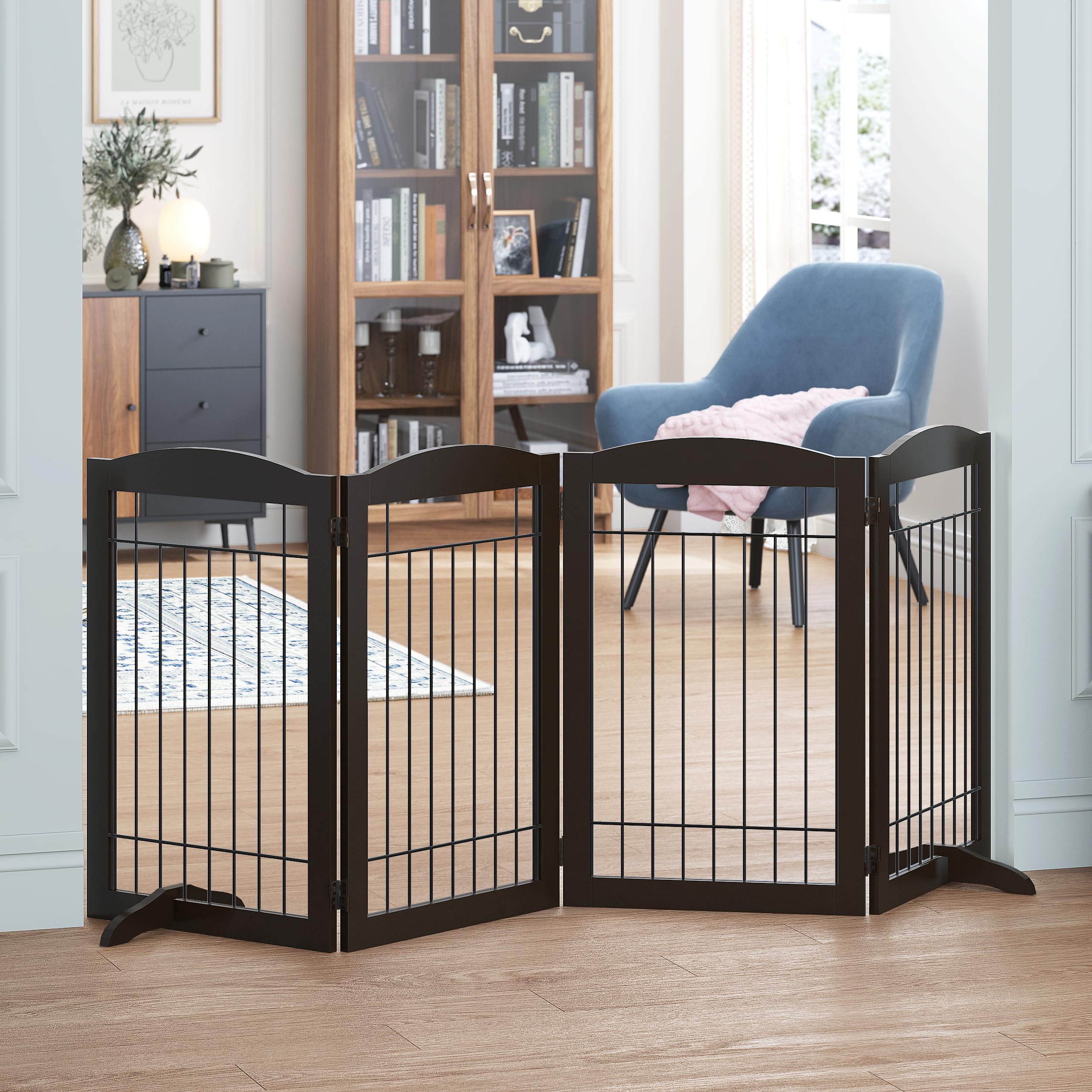 Spirich Freestanding Wire Pet Gate for Dogs, 30 inches Tall Dog Gate for The Houes, Doorway, Stairs, Pet Puppy Safety Fence,Set 