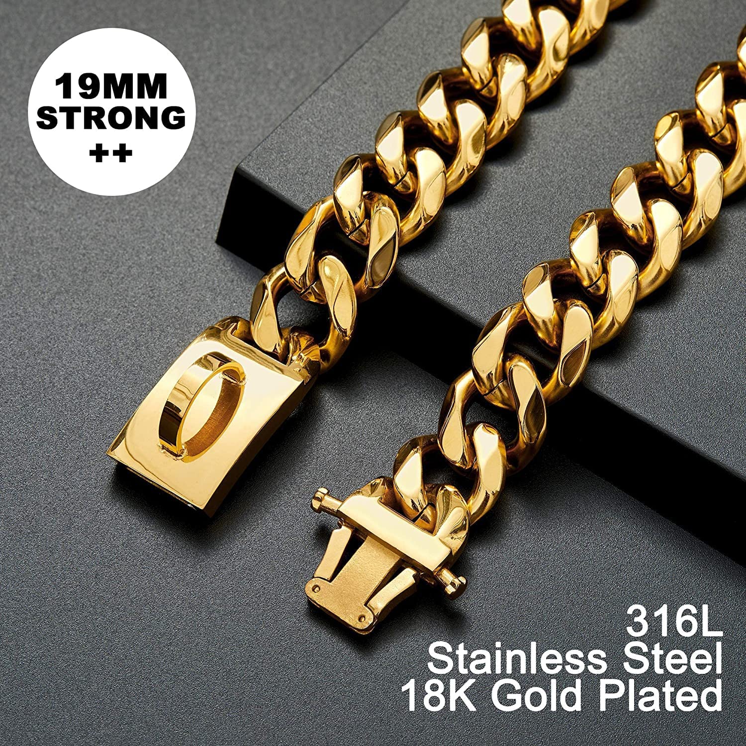 Gold Dog Chain Collar Walking Metal Chain Collar With Design Secure Buckle,18K Cuban Link Strong Heavy Duty Chew Proof For Mediu