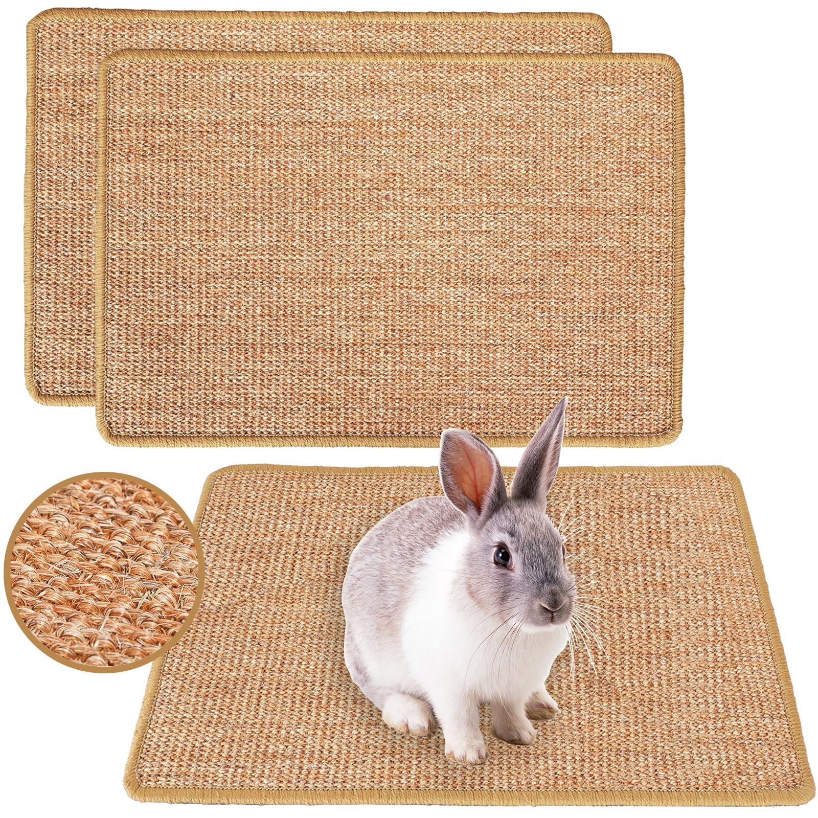 Mooydee Rabbit Scratching Pad, 16 x 12 Inch Natural Sisal Bunny Scratch Mat Scratcher Mats Claws and Teeth Care for Biting Sleep
