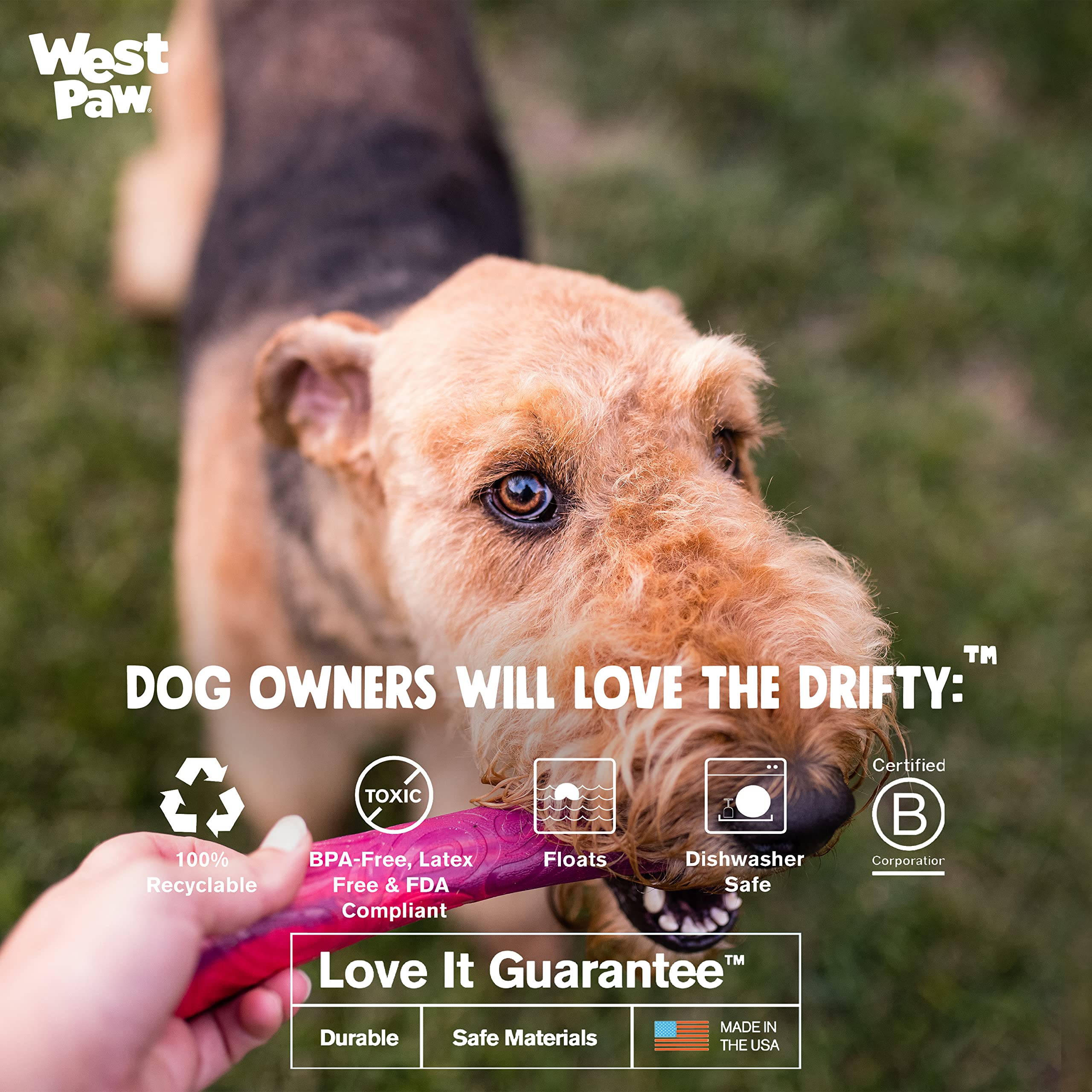 West Paw Seaflex Drifty Dog Toy – Machine Washable Dog Toys For Moderate Chewers – Eco-Friendly Zogoflex Toys For Dogs – Perfect For Gnawing, Fetch, Catch, Pet Training – 5.75' Small, Emerald