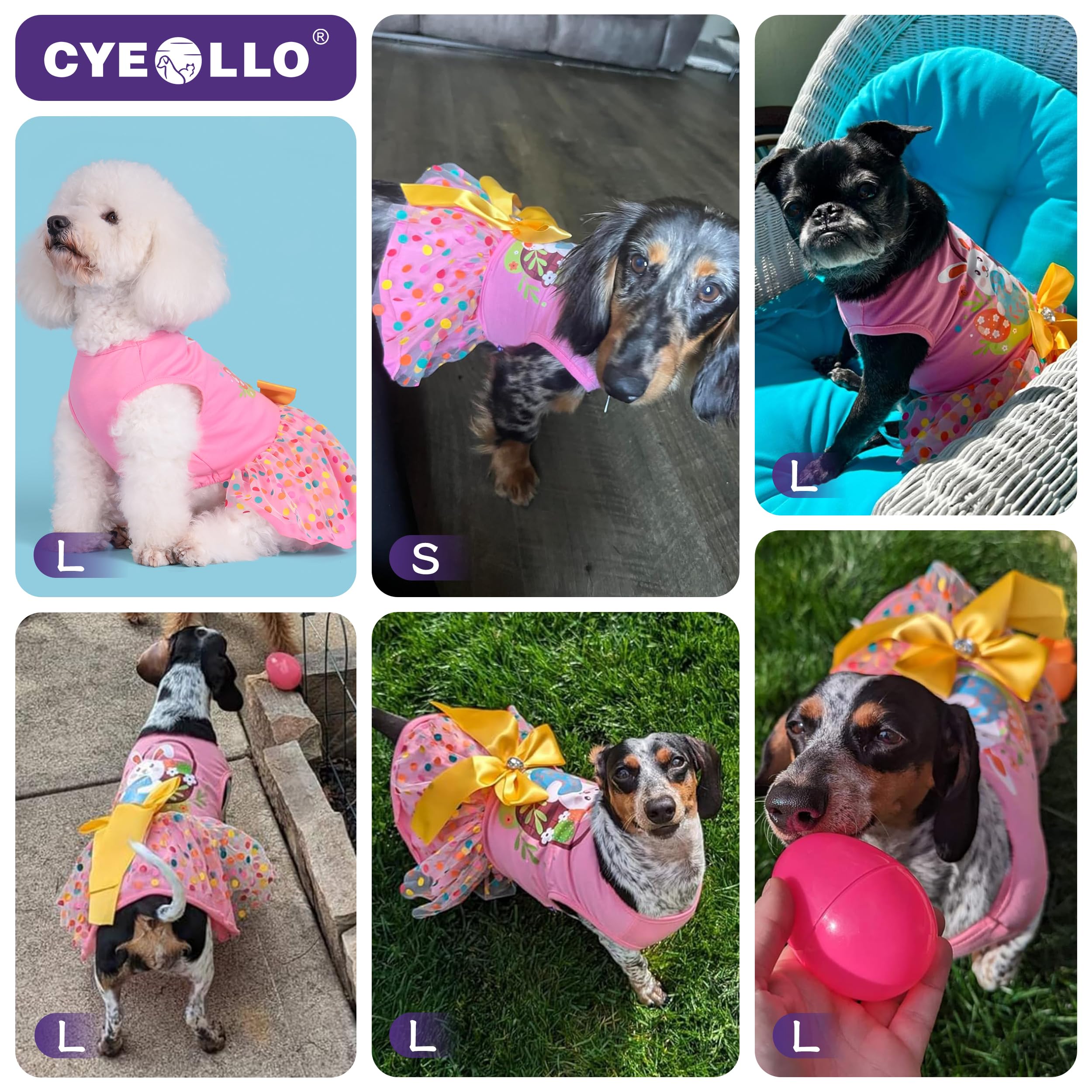 Cyeollo Easter Day Dog Dress Puppy Girl Skirt Holiday Outfit Dog Clothes Bunny Egg Print Tulle Doggie Dresses For Small Dogs Cat