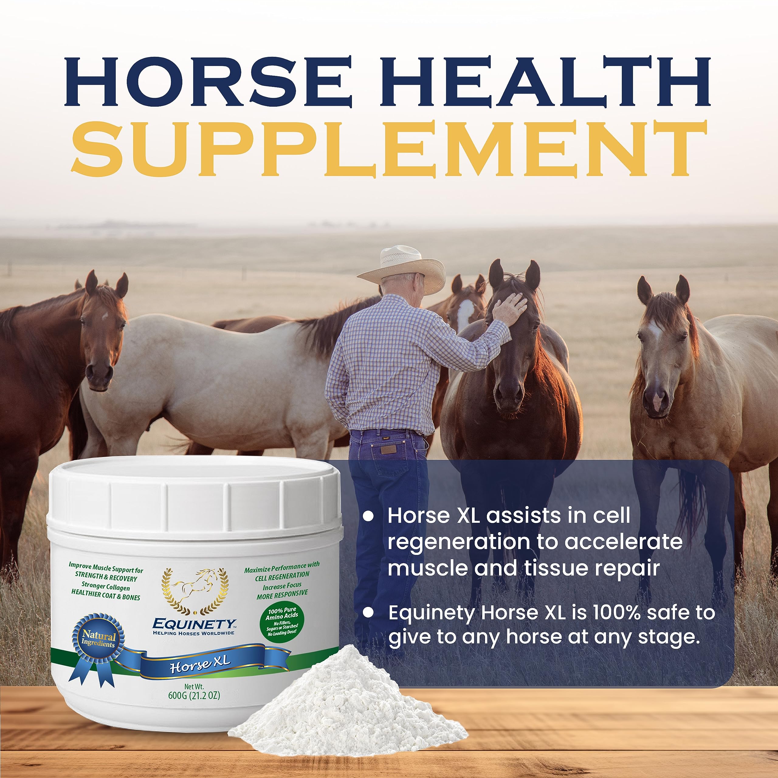 100-Day Supply Horse XL Horse Supplements - Horse Care W/ 8 Essential Amino Acids to Promote Cellular Repair - No Soy or Sugar C