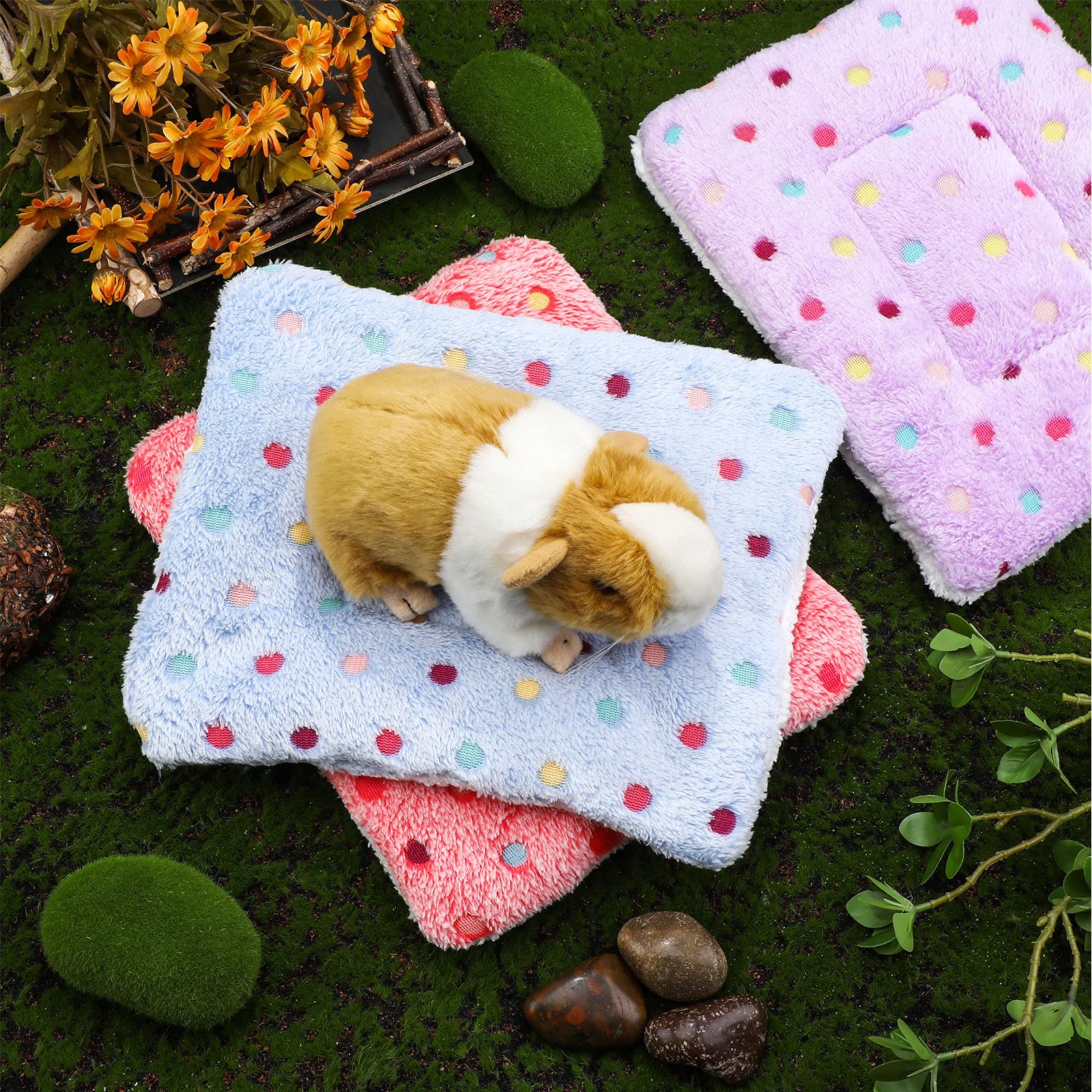 Jetec 3 Pcs Bunny Guinea Pig Beds Soft Bunny Mats Warm Guinea Pig Mat Small Animal Winter Bed Pads Fleece Sleeping Pads for Indo