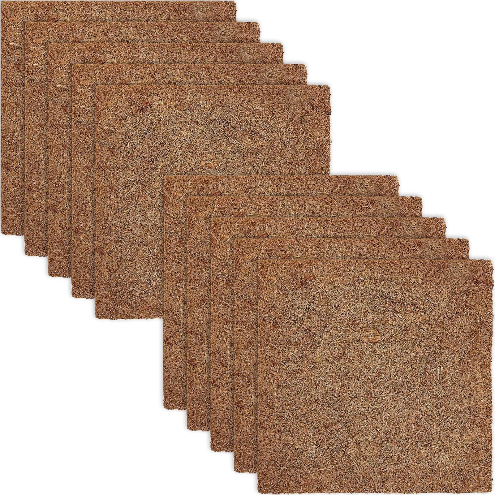 ZeeDix 10 Pieces Coconut Fiber Reptile Substrate Mat, 8 x 8 inches Natural Coco Coir Mat Turtle Bedding Tortoise Carpet Reptile 