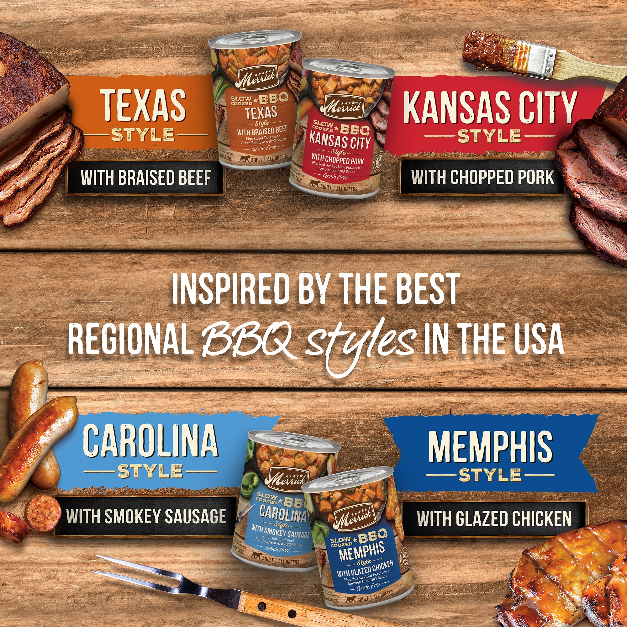 Merrick Slow-Cooked BBQ Premium And Healthy Real Meat Grain Free Canned Dog Food, Kansas City Style With Pork - (Pack of 12) 12.