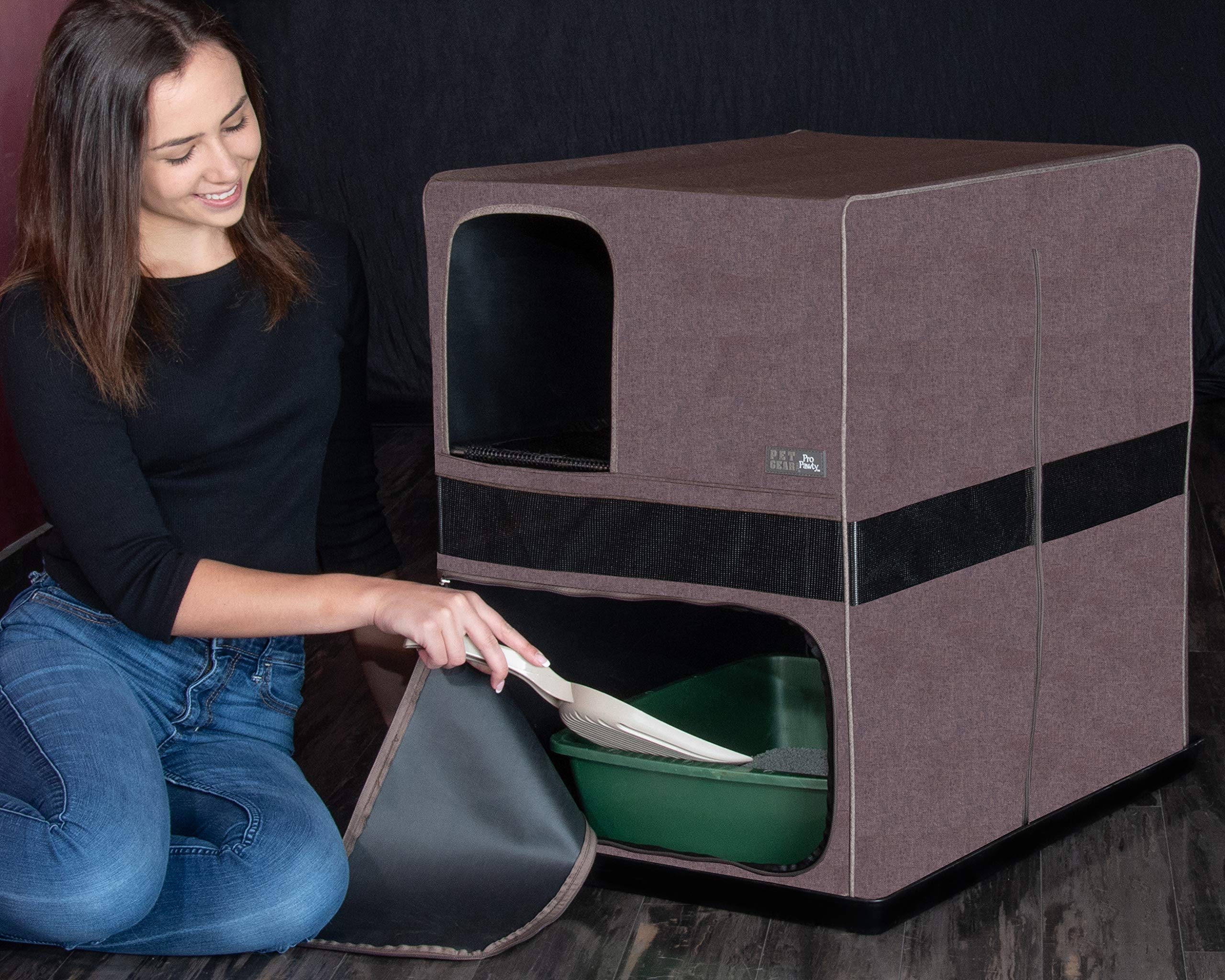 PET GEAR Pro Pawty Cat Litter Box Solution, Foldable, Easy Clean, Small 26.5"x19.5"x26.5", Chocolate, Model 4619CCH