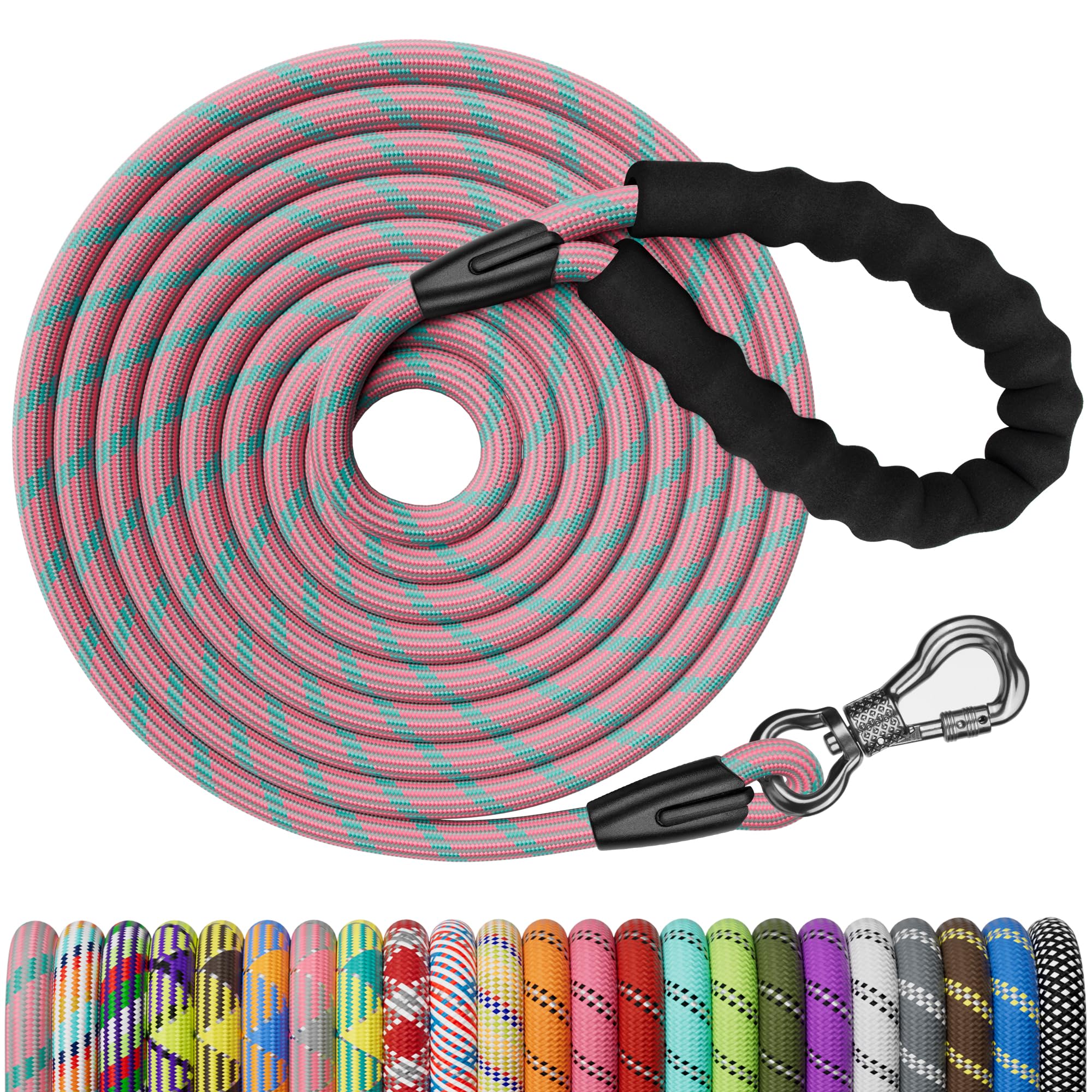 Ntr Long Leash, 15 Ftdog Check Cord With Swivel Lockable Hook And Comfortable Padded Handle For Dog Leash For Small Medium And Large Dogs Walking Training Hiking Camping Playing