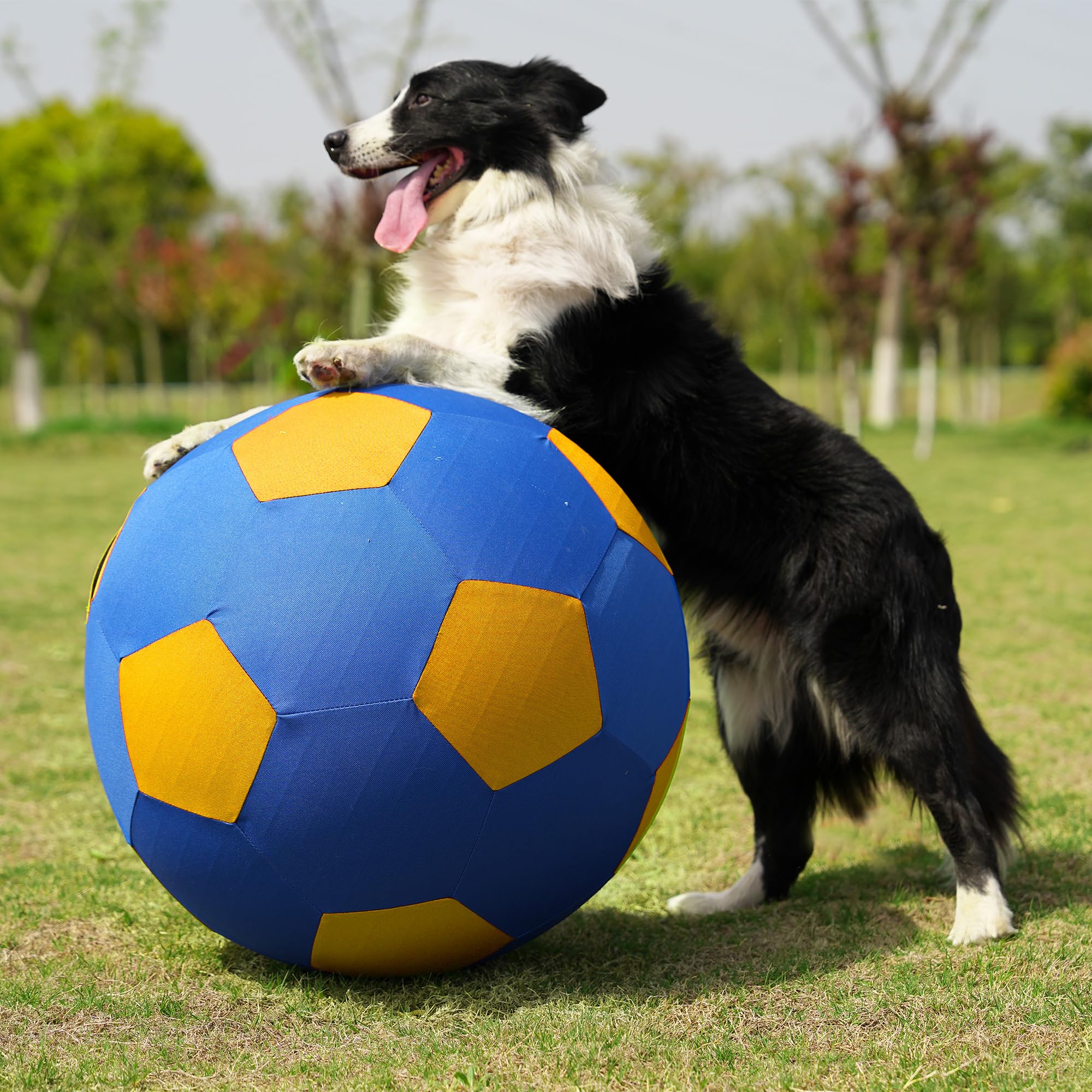 Anc Pop Herding Ball For Dogs & Horses - 20'' Large Blue & Yellow Ball With Hand Pump