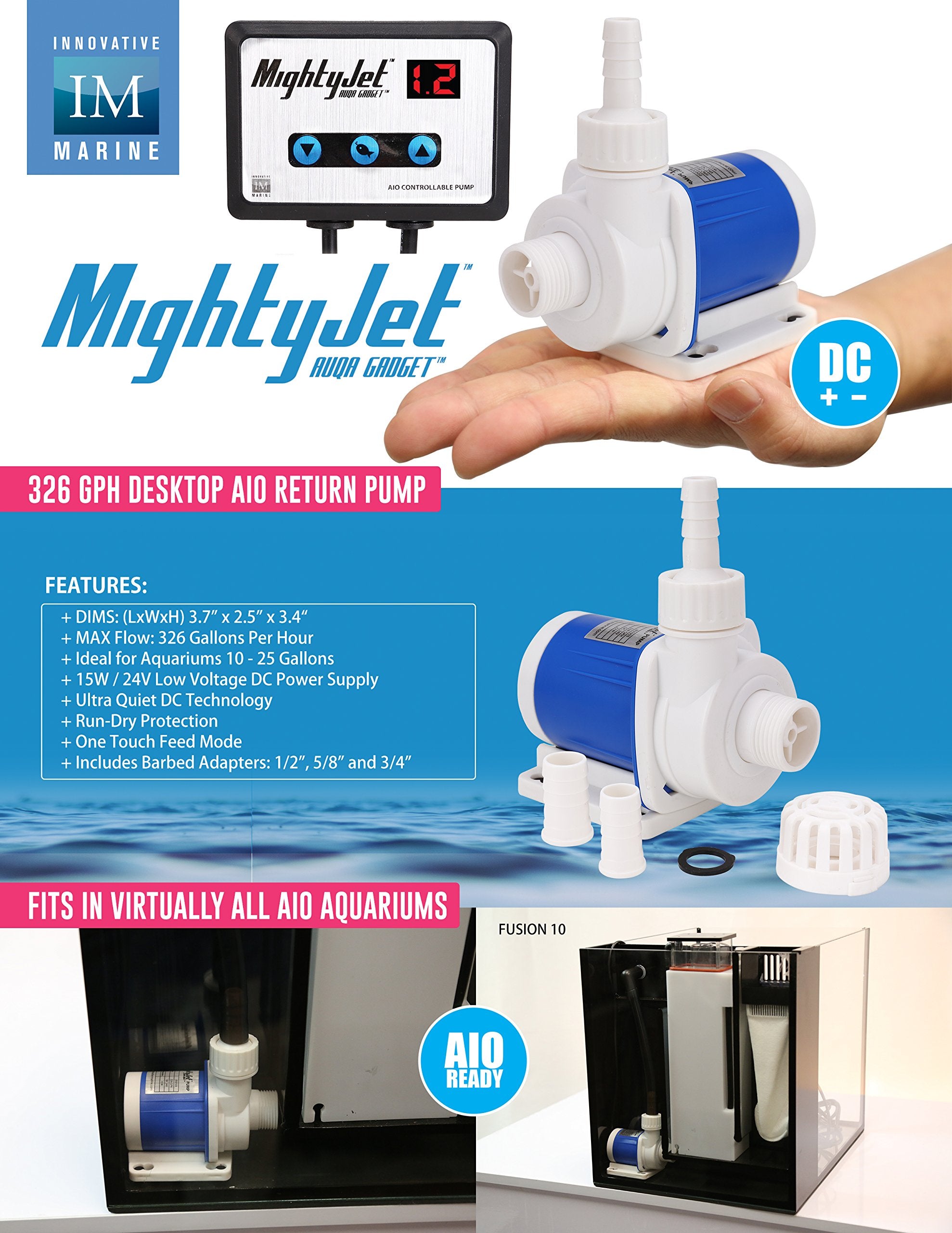 Innovative Marine Mighty Jet DC Return Pump - 326 GPH Desktop, Black, Plastic Material