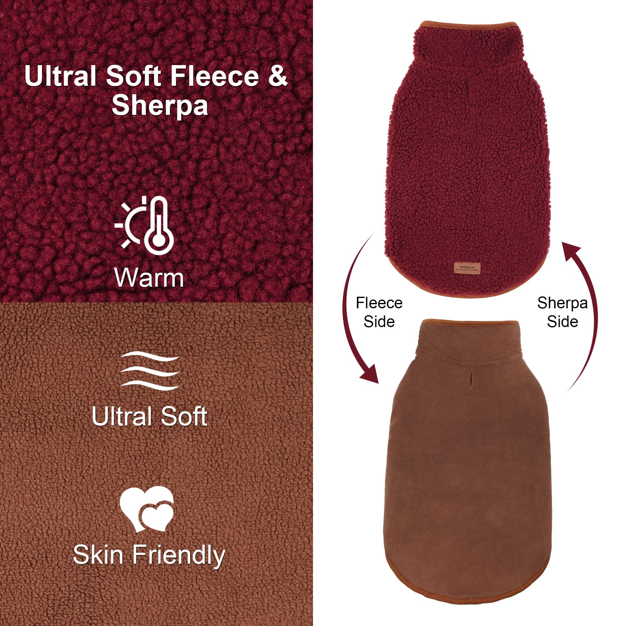 Cyeollo Winter Coat - Reversible Jacket With Turtleneck, Warm Sweater Fleece Sherpa Vest For Cold Weather - Dog Clothes For Smal