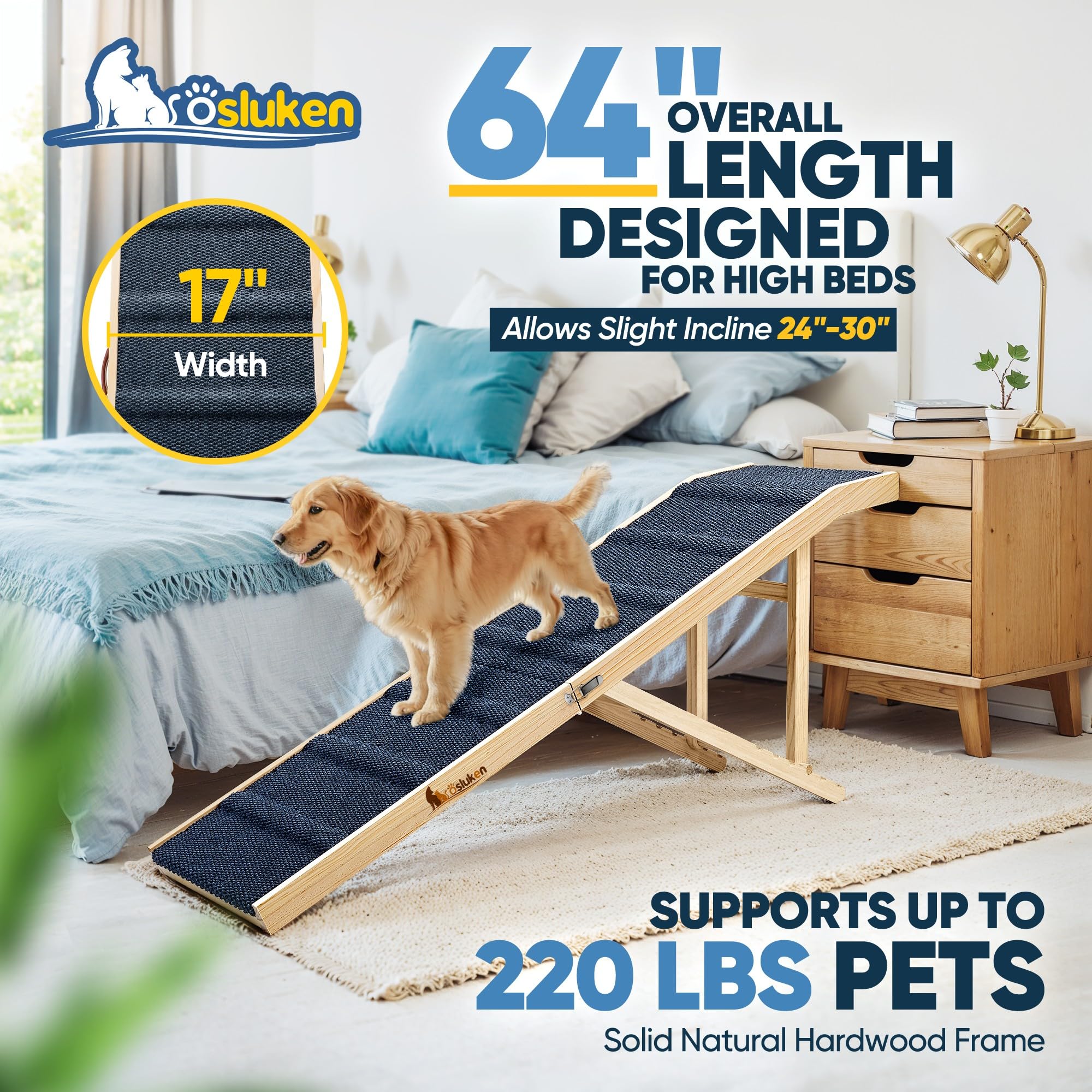 ???????? ???????????????? Dog Ramp for Bed, 64'' Long Foldable Pet Ramp for Small Large Dogs, Dog Ramps for High Beds Car, High