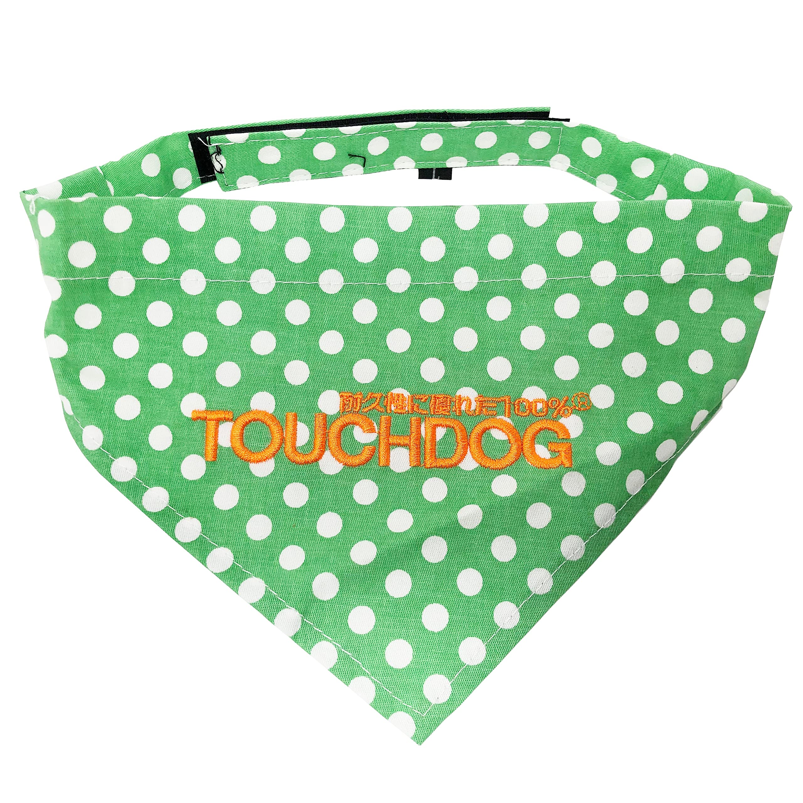 Touchdog Bad-to-the-Bone Polka Patterned Fashionable Velcro Bandana, Large, Green