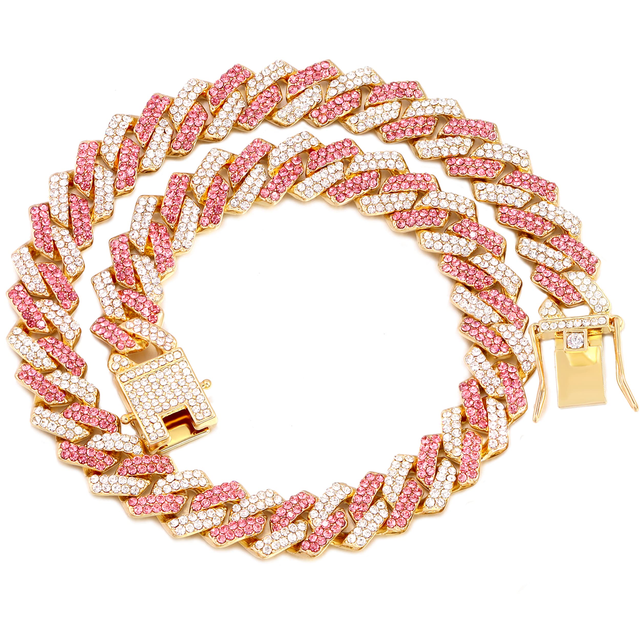 Fasdecon Gold Dog Chain Collar Diamond Cuban Collar Walking Metal Chain Collar With Design Secure Buckle Dog Collars For Medium 