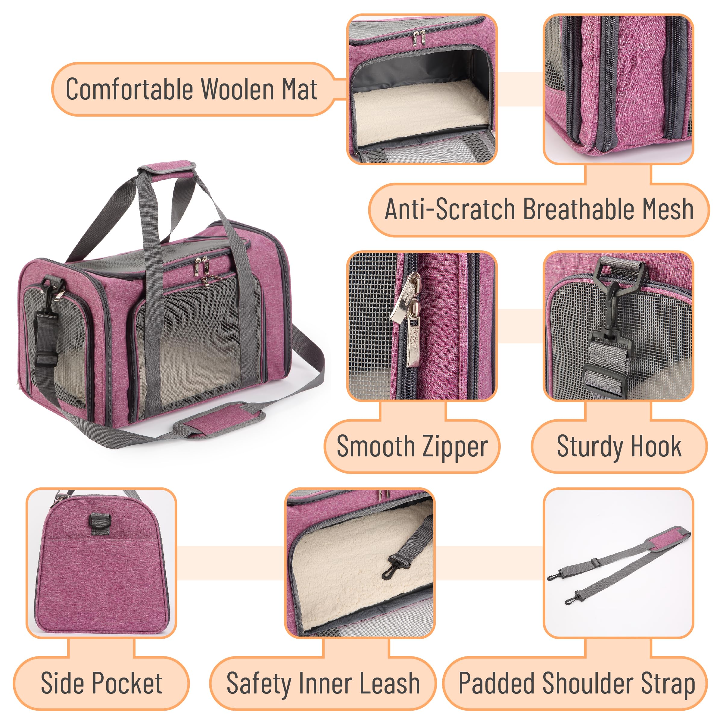 Mr. Pen- Pet Carrier, Pink, Soft-Sided Cat & Dog Carrier, Bag for Travel