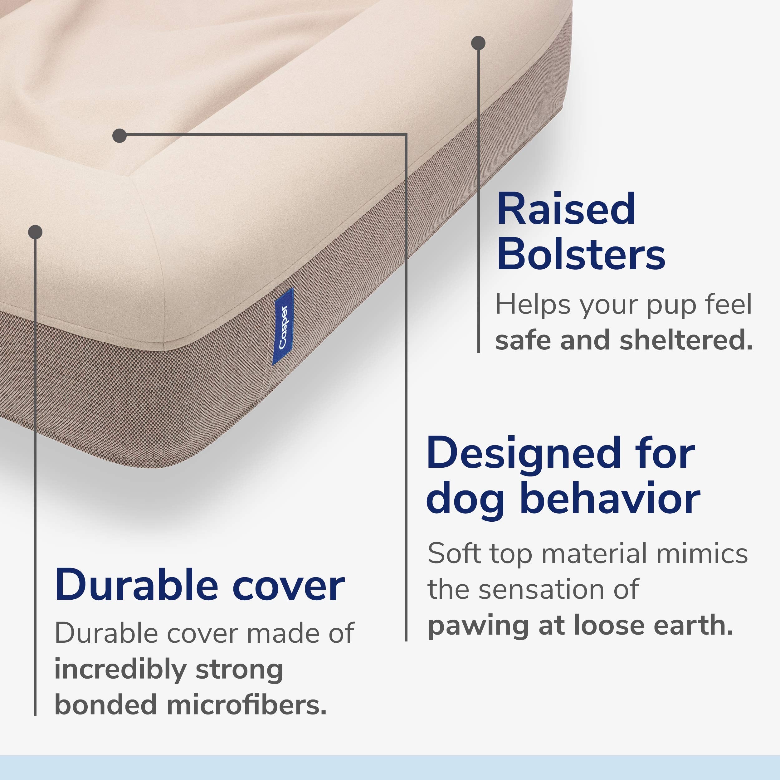 Casper Dog Bed, Plush Memory Foam, Large, Sand, 35.0'L X 45.0'W X 7.0'Th